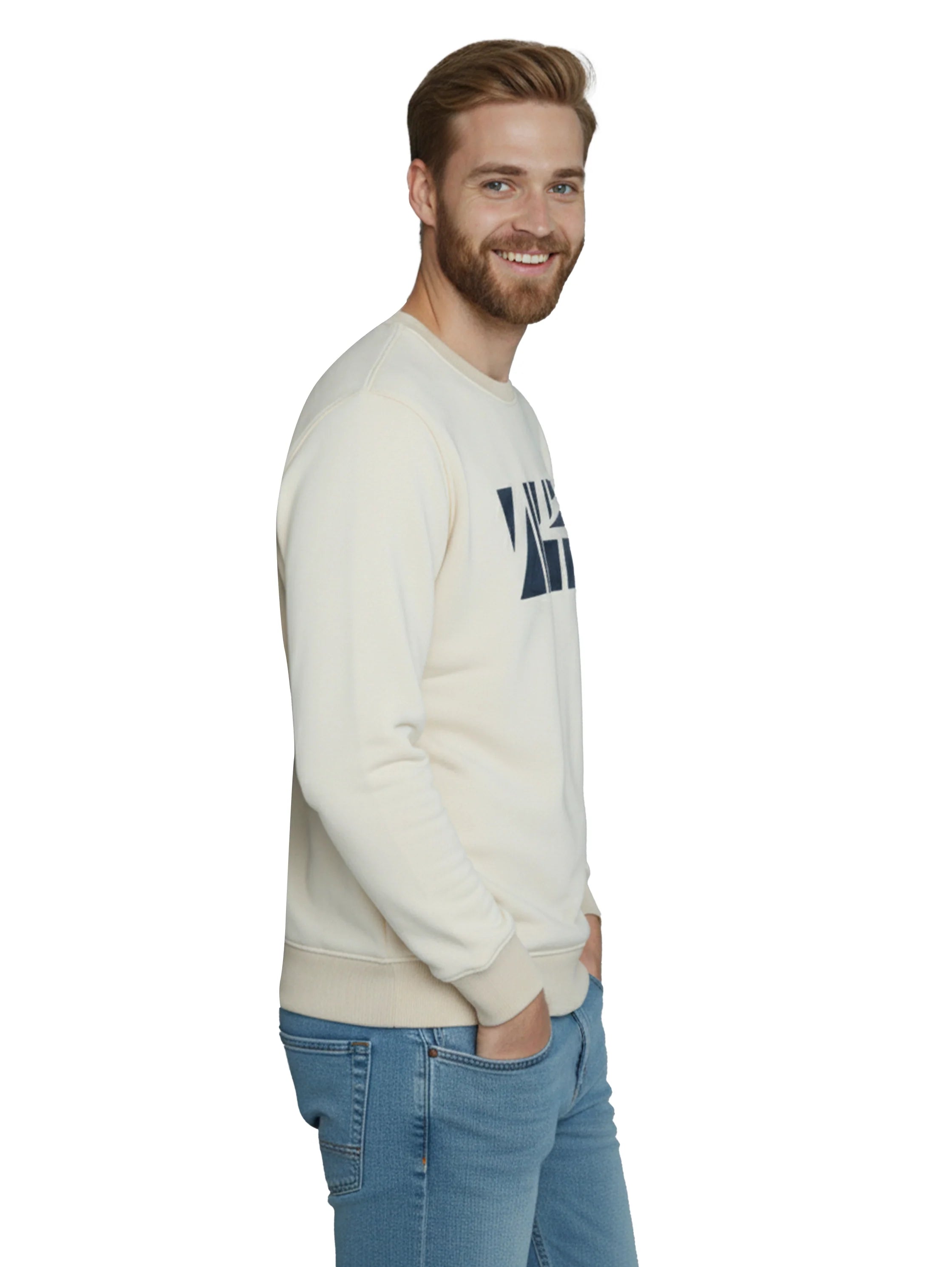Long Sleeved Cotton Offwhite Sweater With Front Design