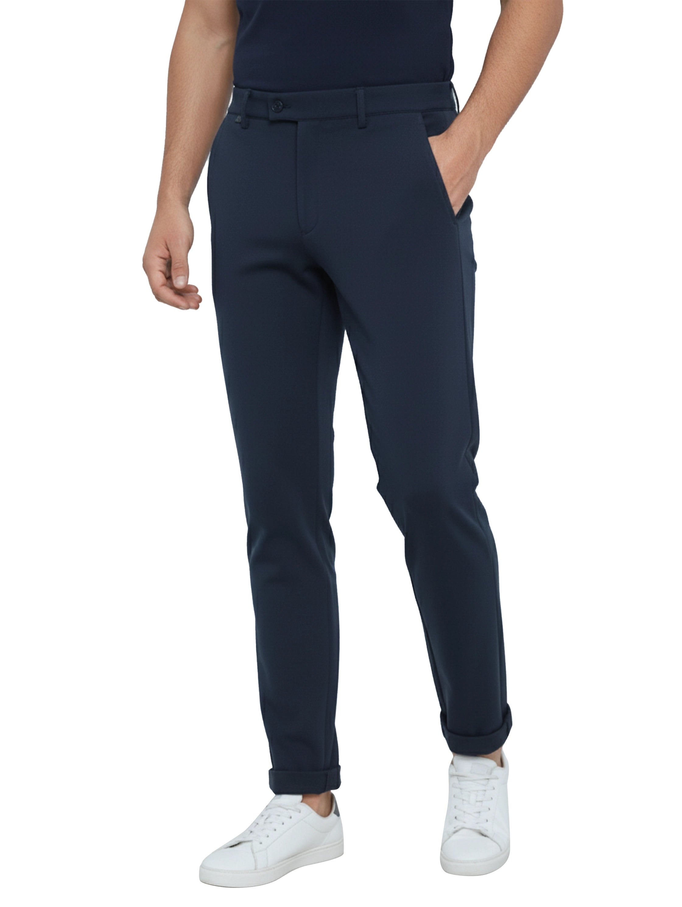 Slim Fit Navy Pant With Ankle-Length
