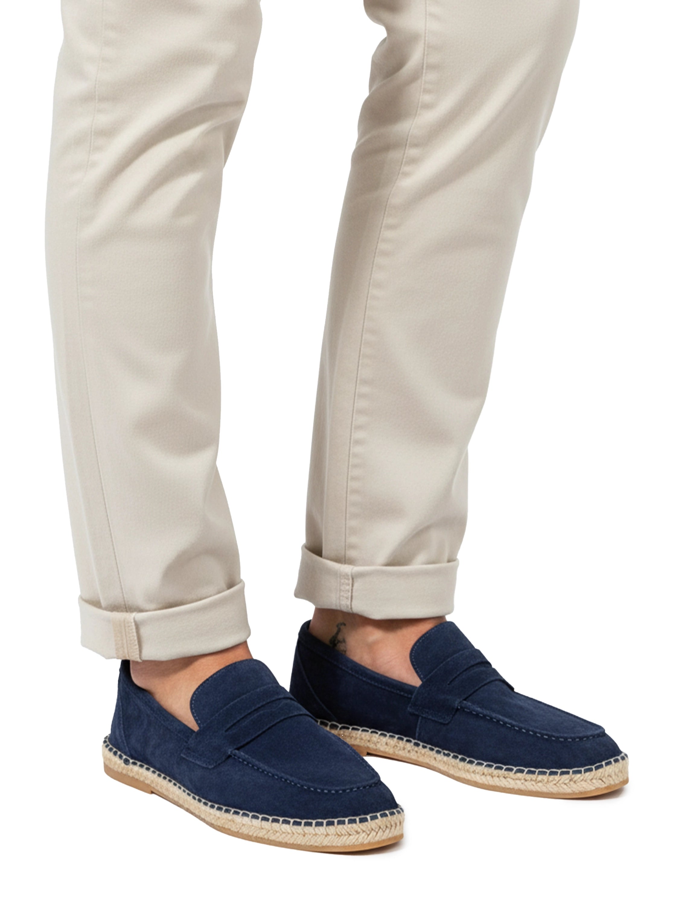 Navy Slip On Round Moccasin -Style Toe