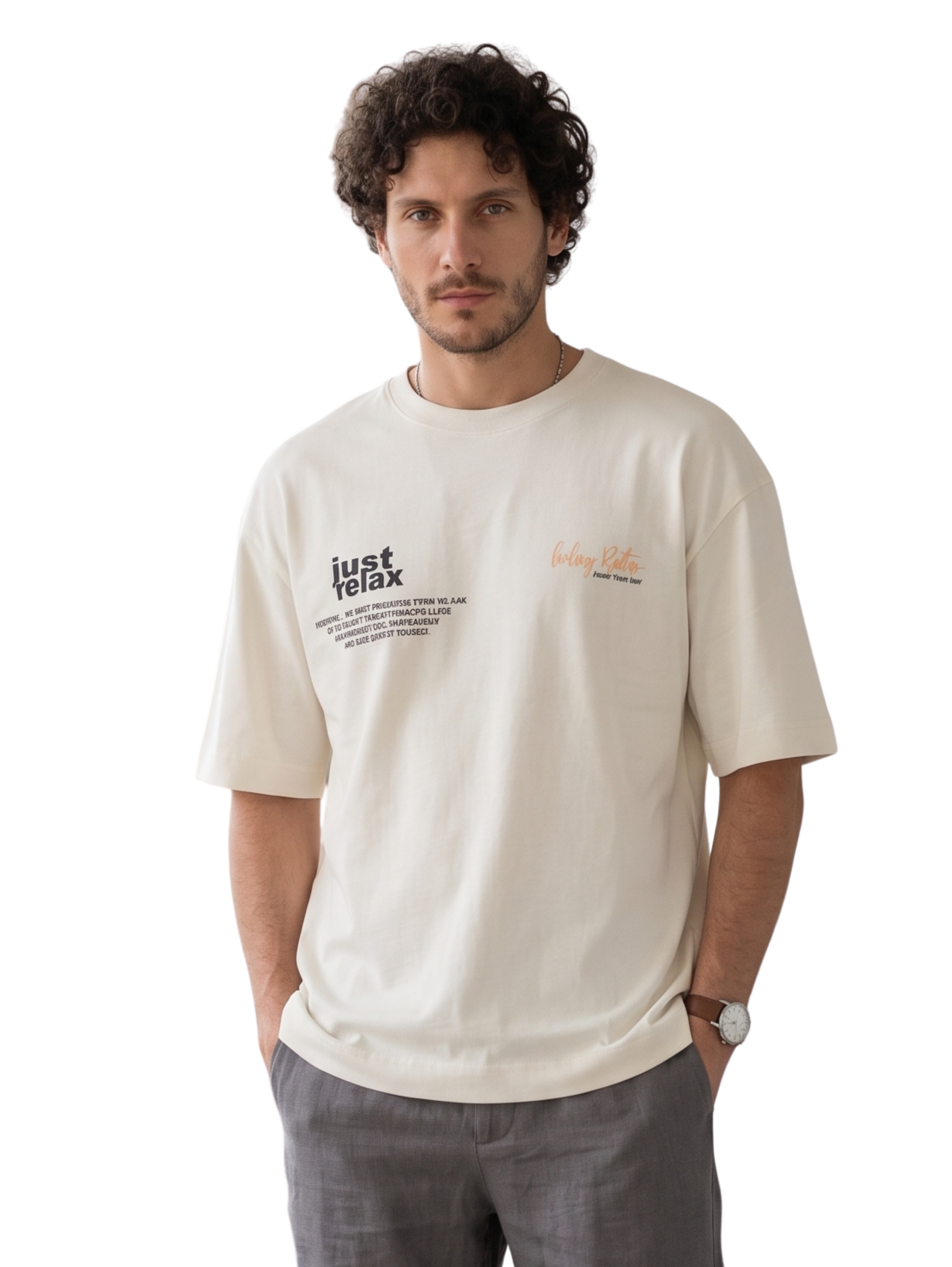 Oversized Milk T-Shirt With Printed Design
