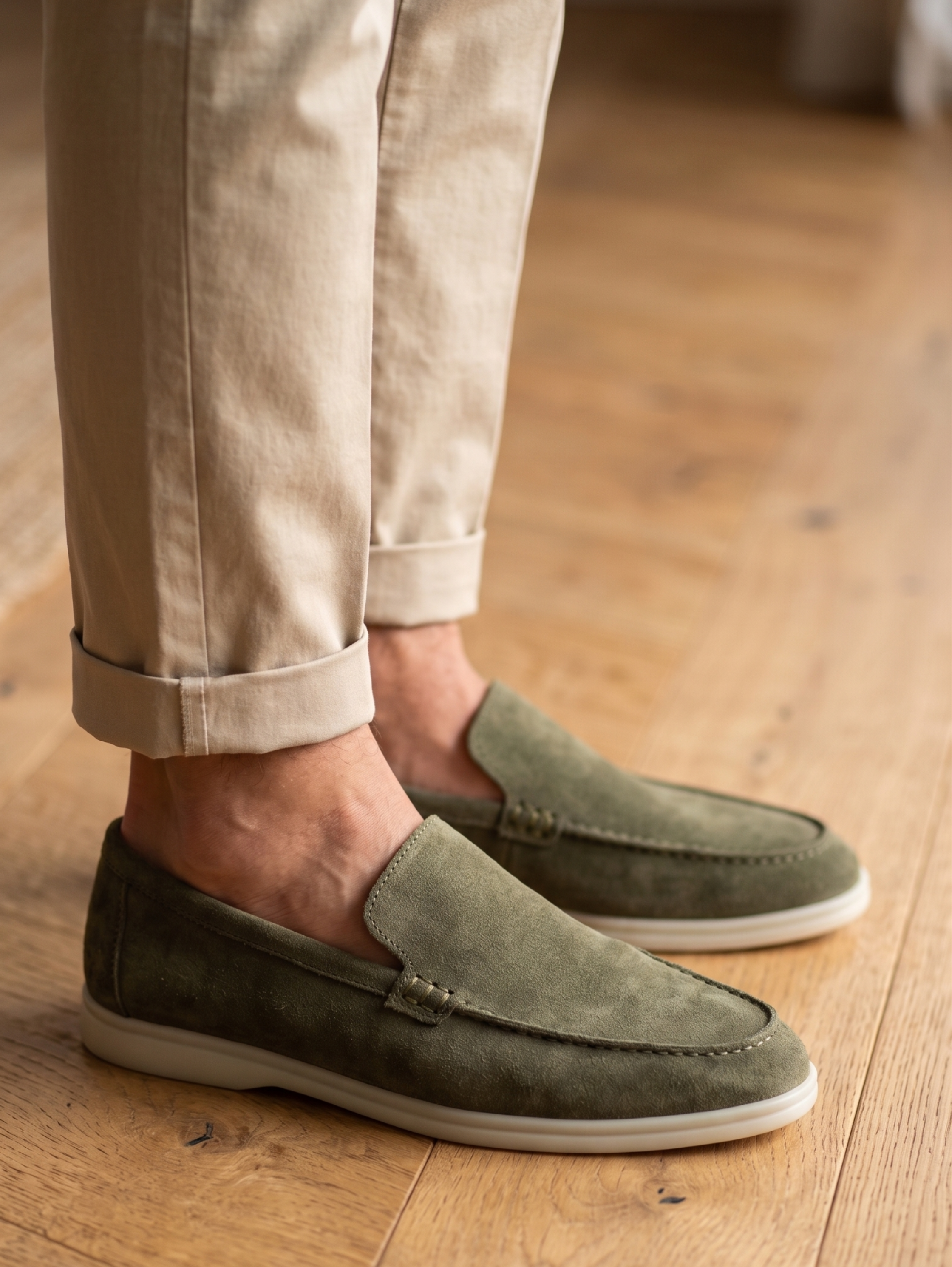 Olive Casual Slip On Flat Loafers