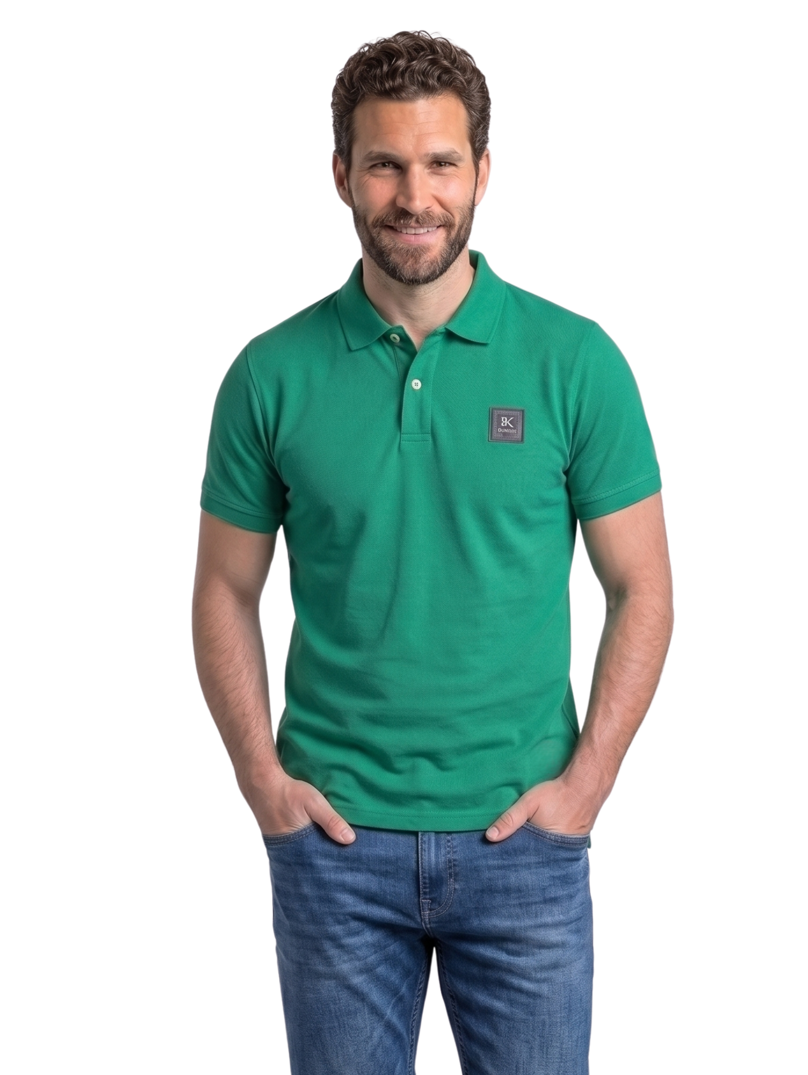 Green Slim Fit Polo With Two Button To Close