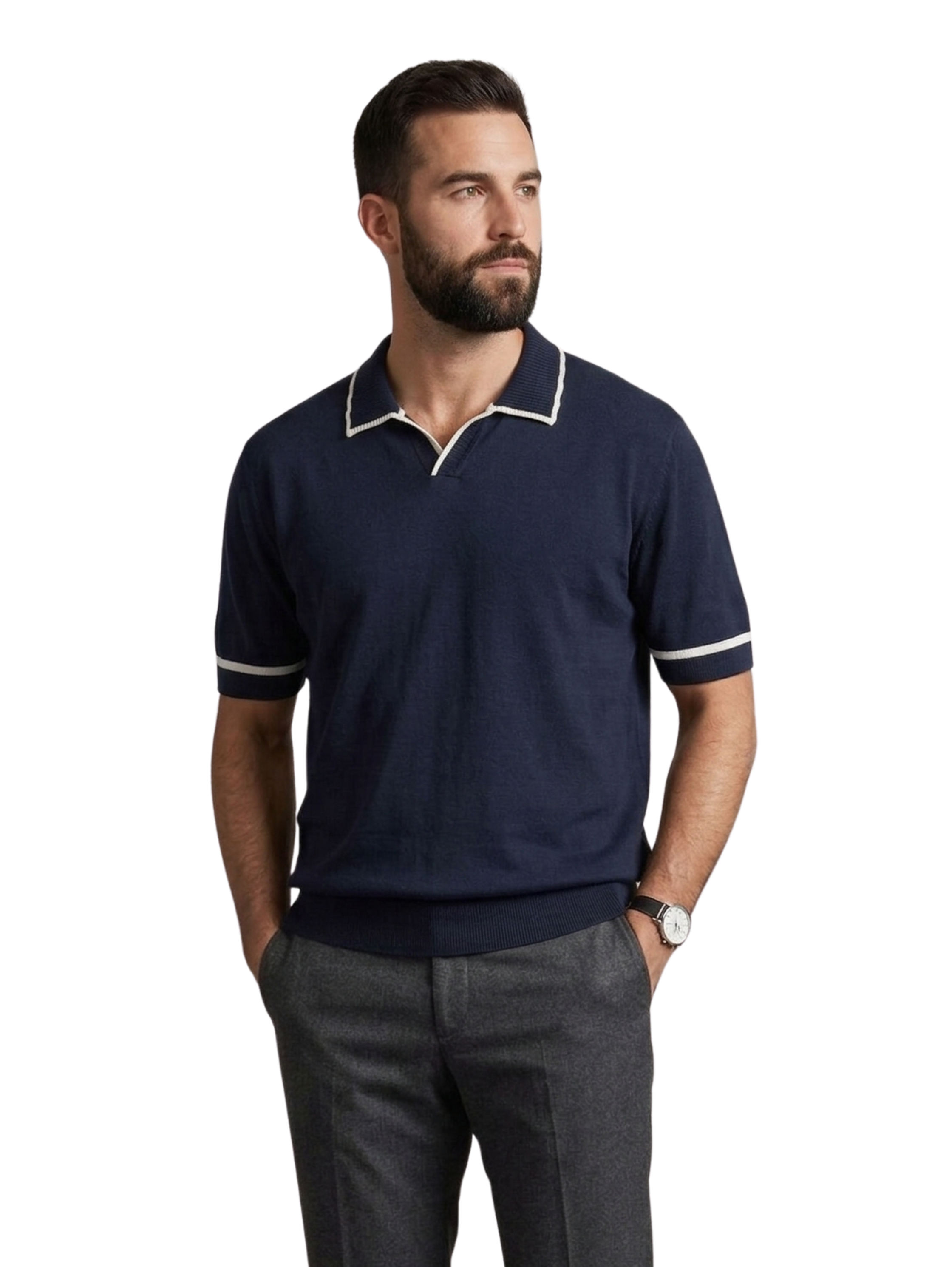 Navy Cotton Short Sleeve With Collar