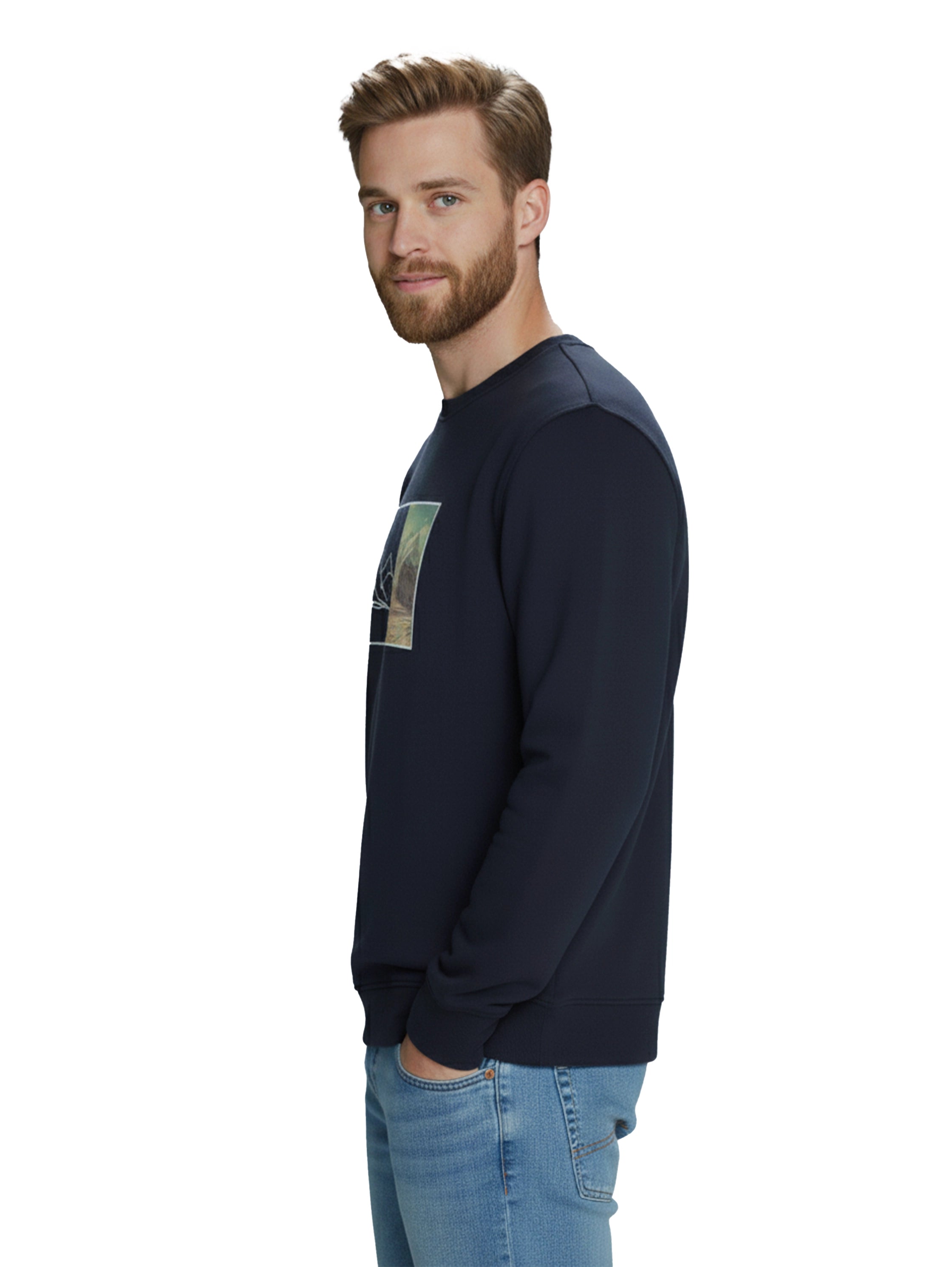 Cotton Long Sleeved Navy Sweater