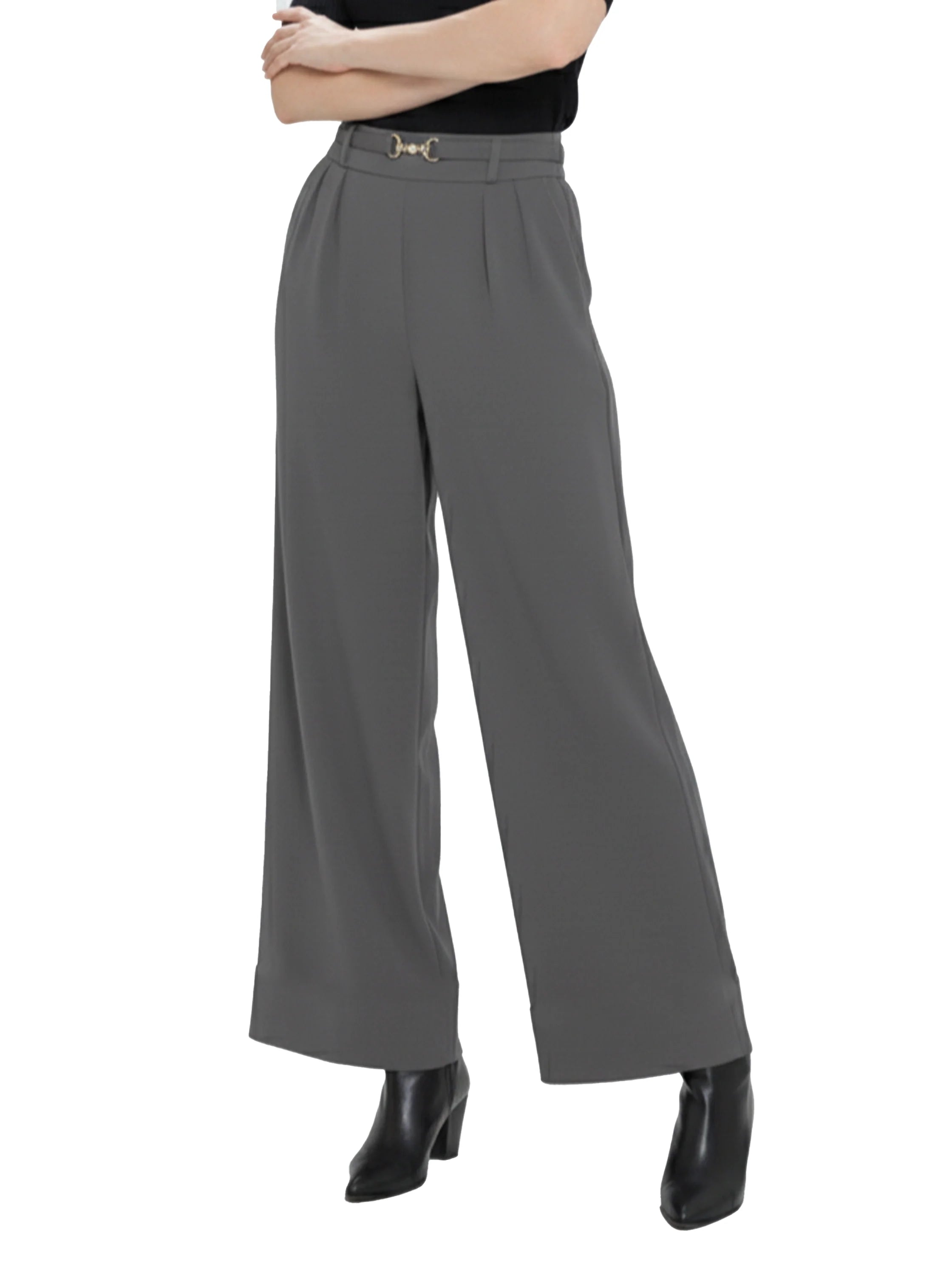 Grey Wide Leg Classy Pant With Side Pockets
