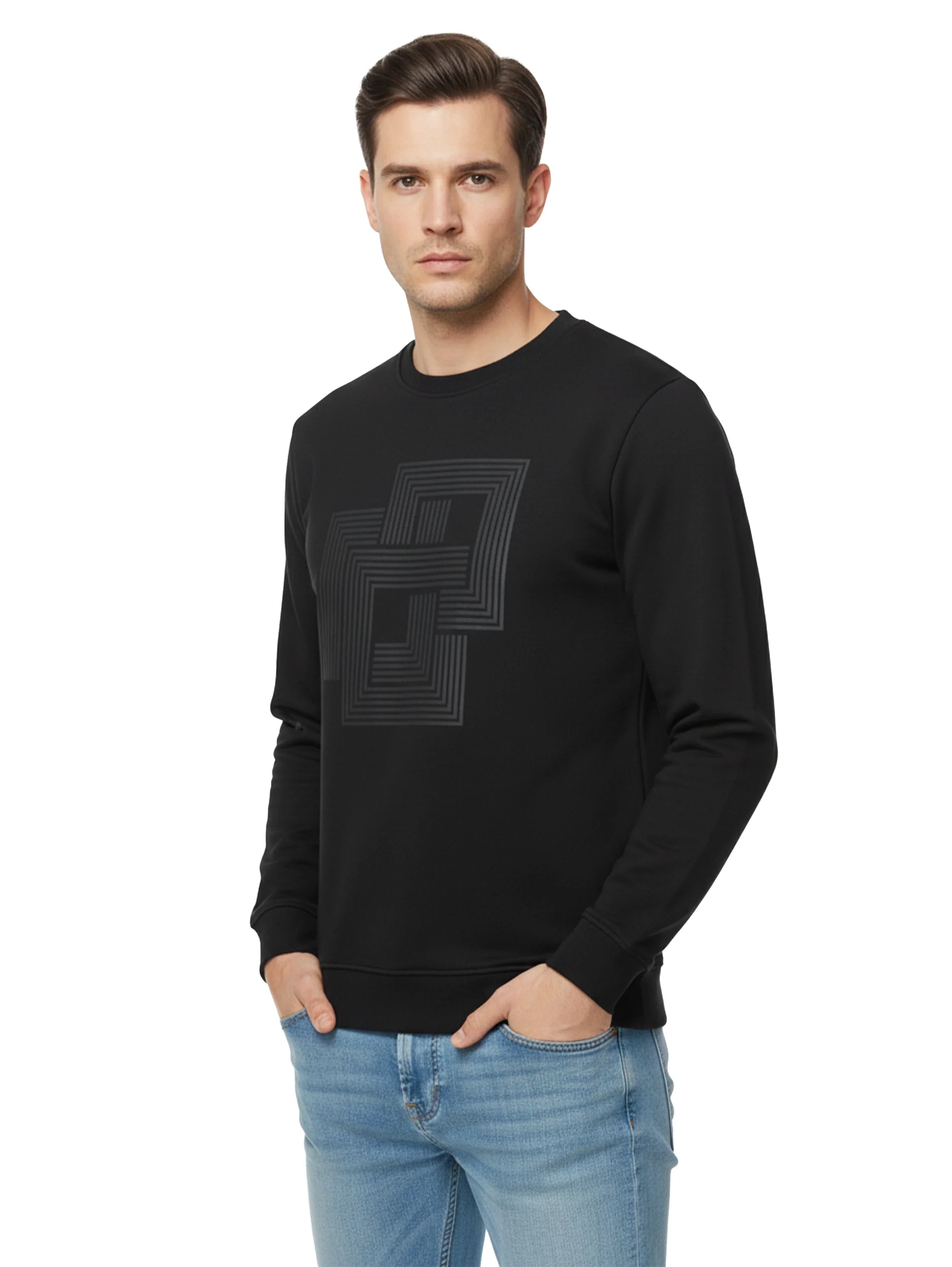 Black Cotton Round Neck Sweater