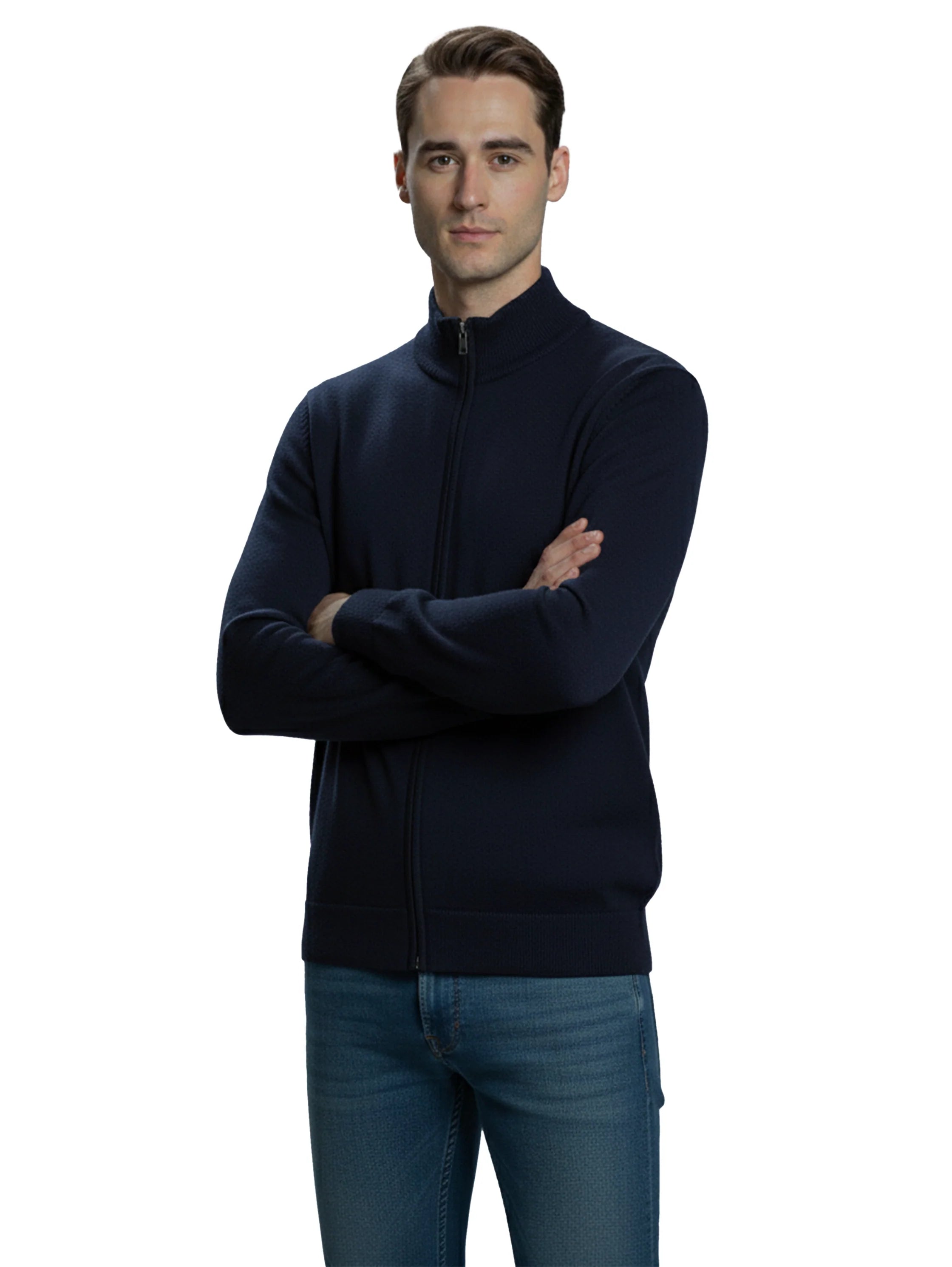 Knitwear Navy Full Zipper Pullover