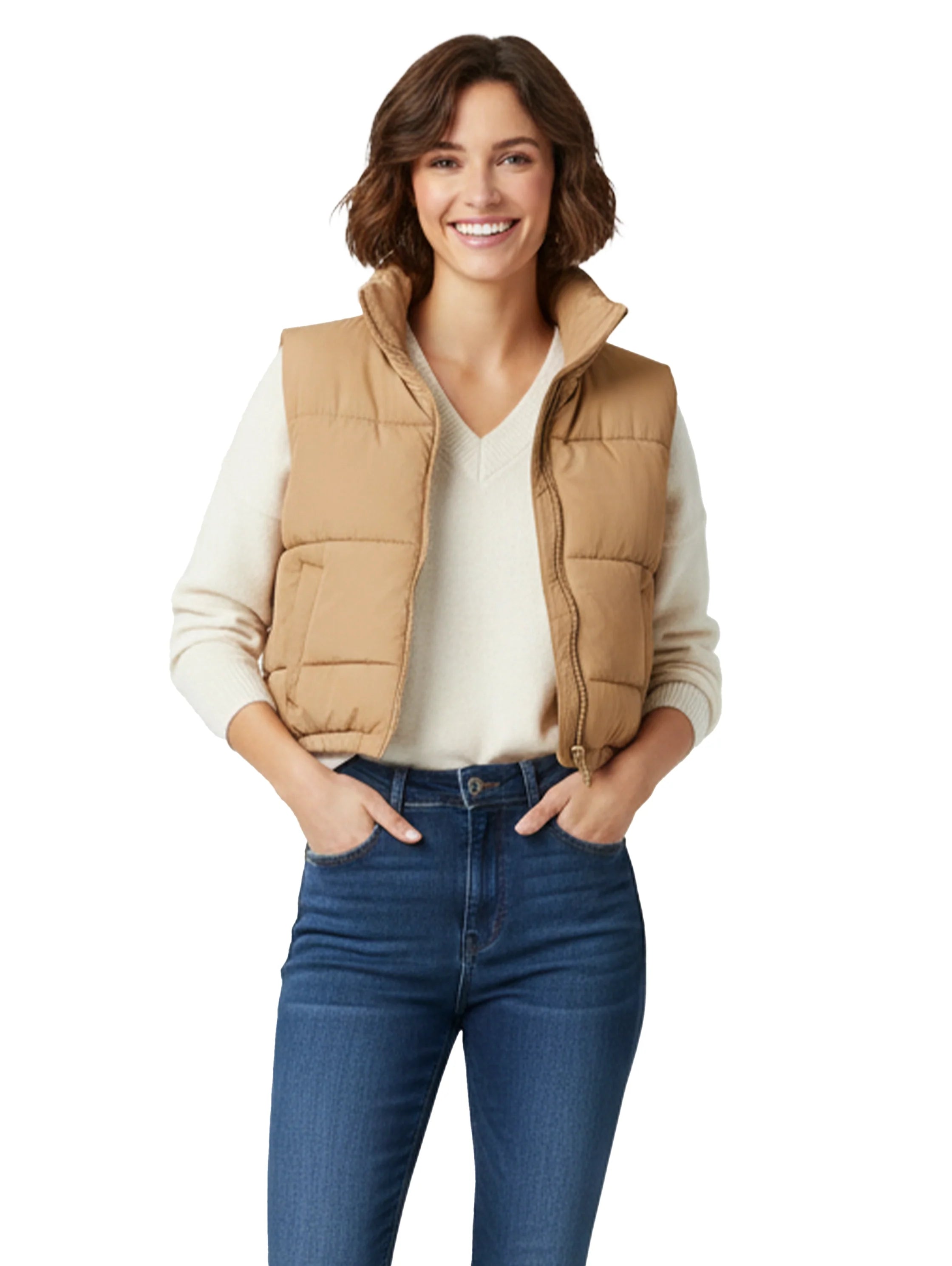 Crop Padded Beige Puffer Vest