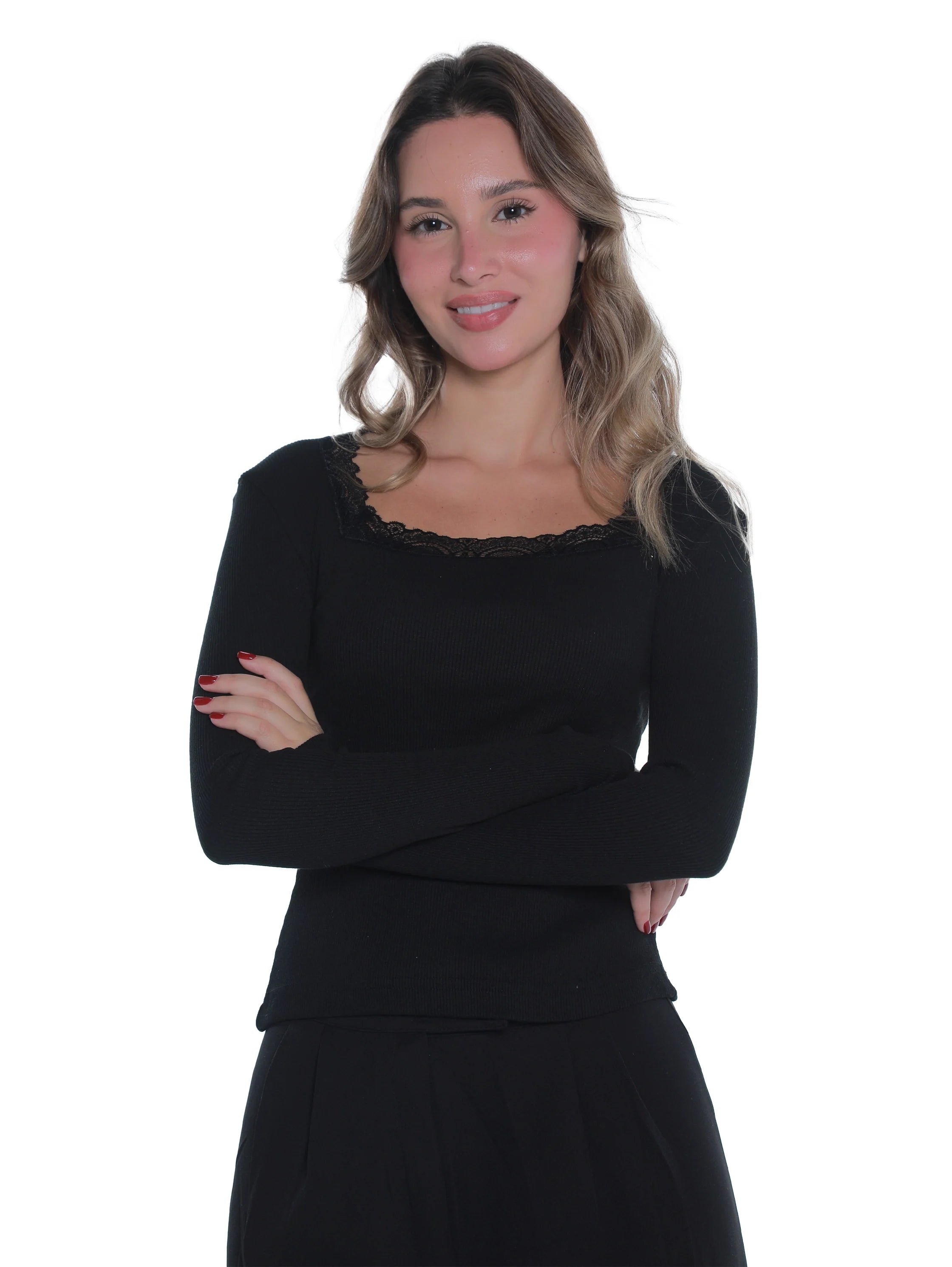 Sqaure Neck Black Ribbed Top