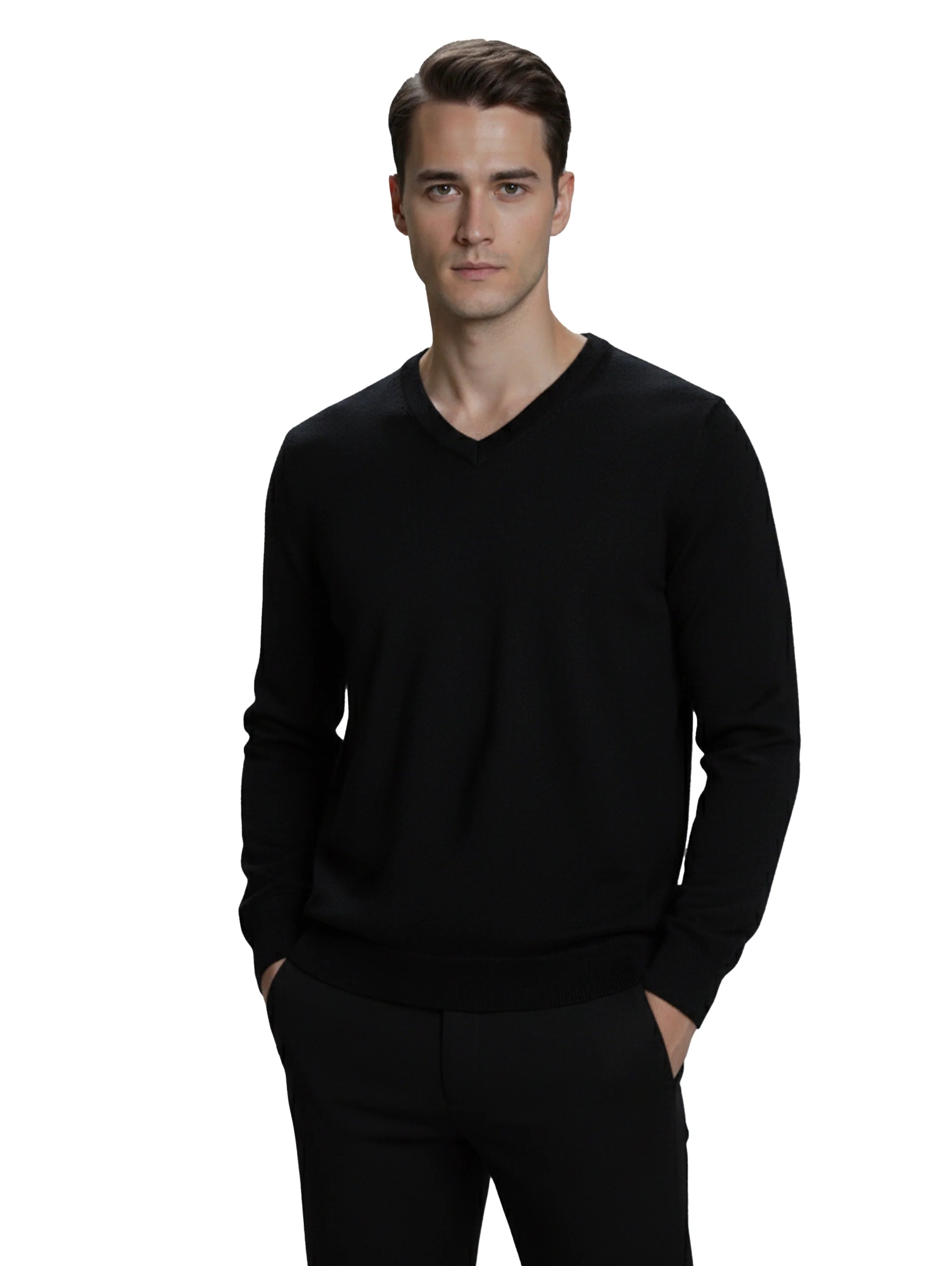 Black V-Neck Long Sleeved Knitwear Pullover