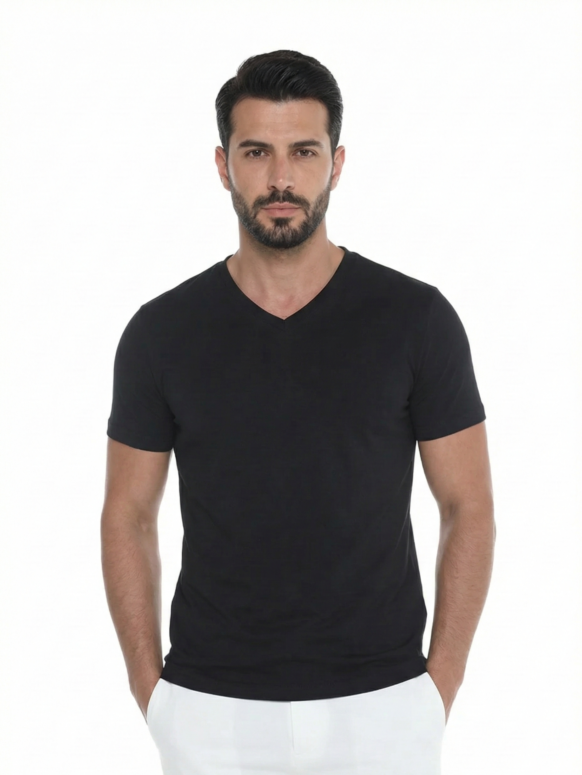 Black Jack Dapper Short Sleeved Black Basic T-shirt With V-neck