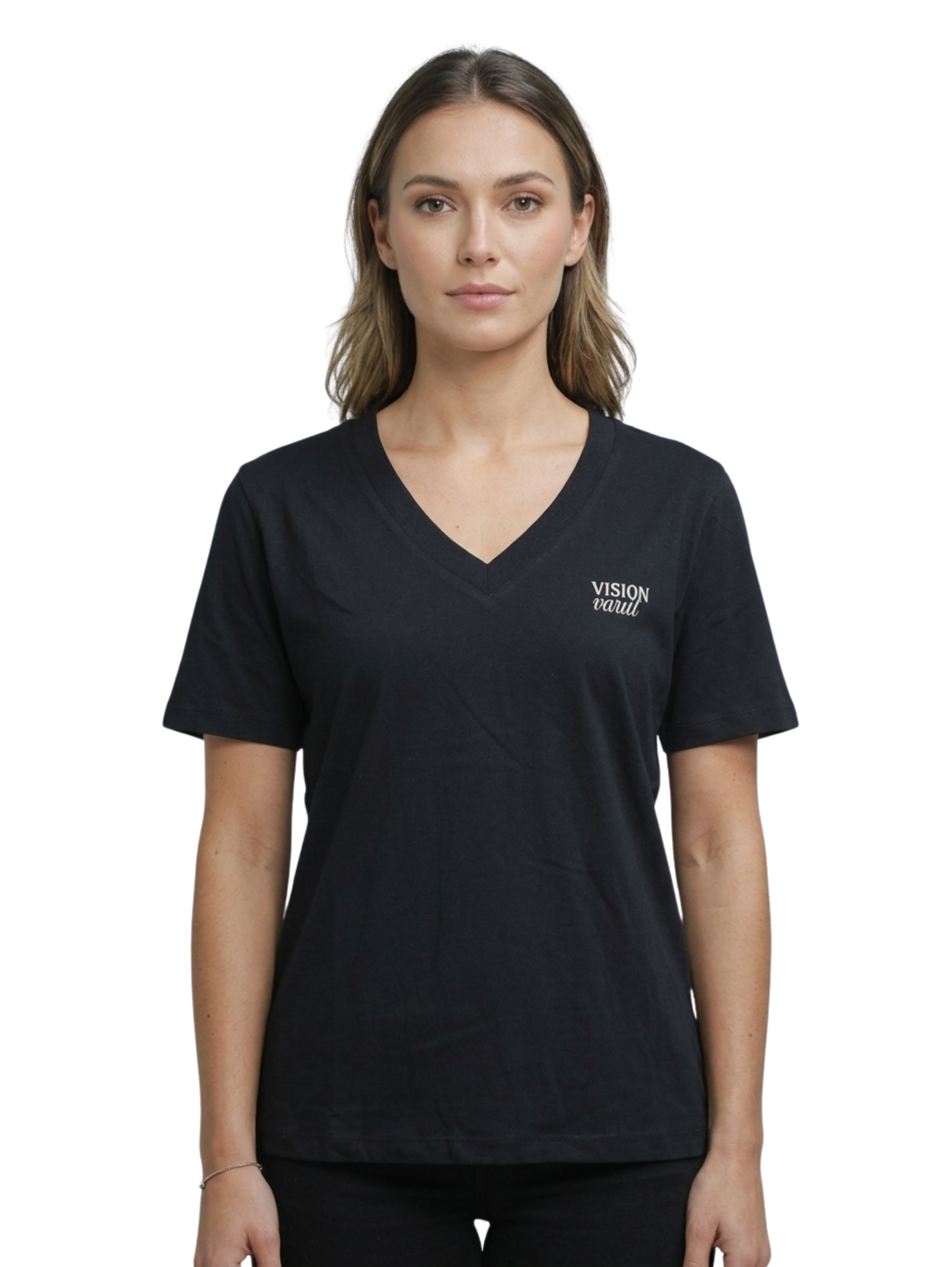 Black V-neck T-Shirt With Small Front Design