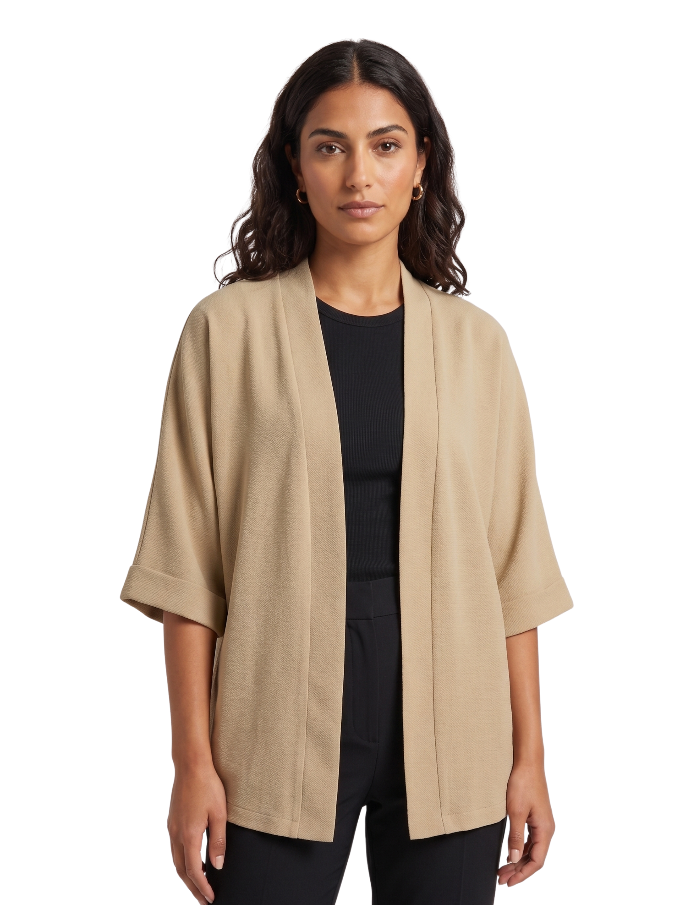 Beige Drop Shoulder Linen Cardigan