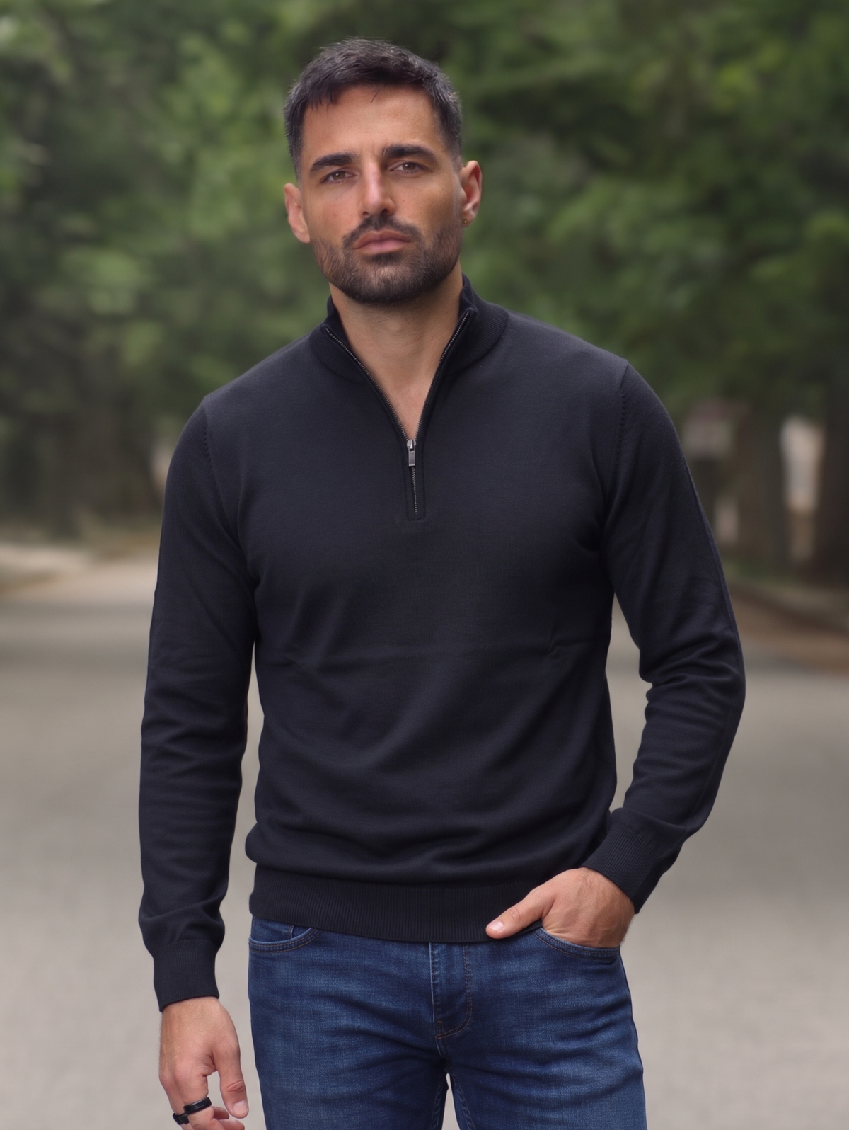Black Half-Zipper Pullover