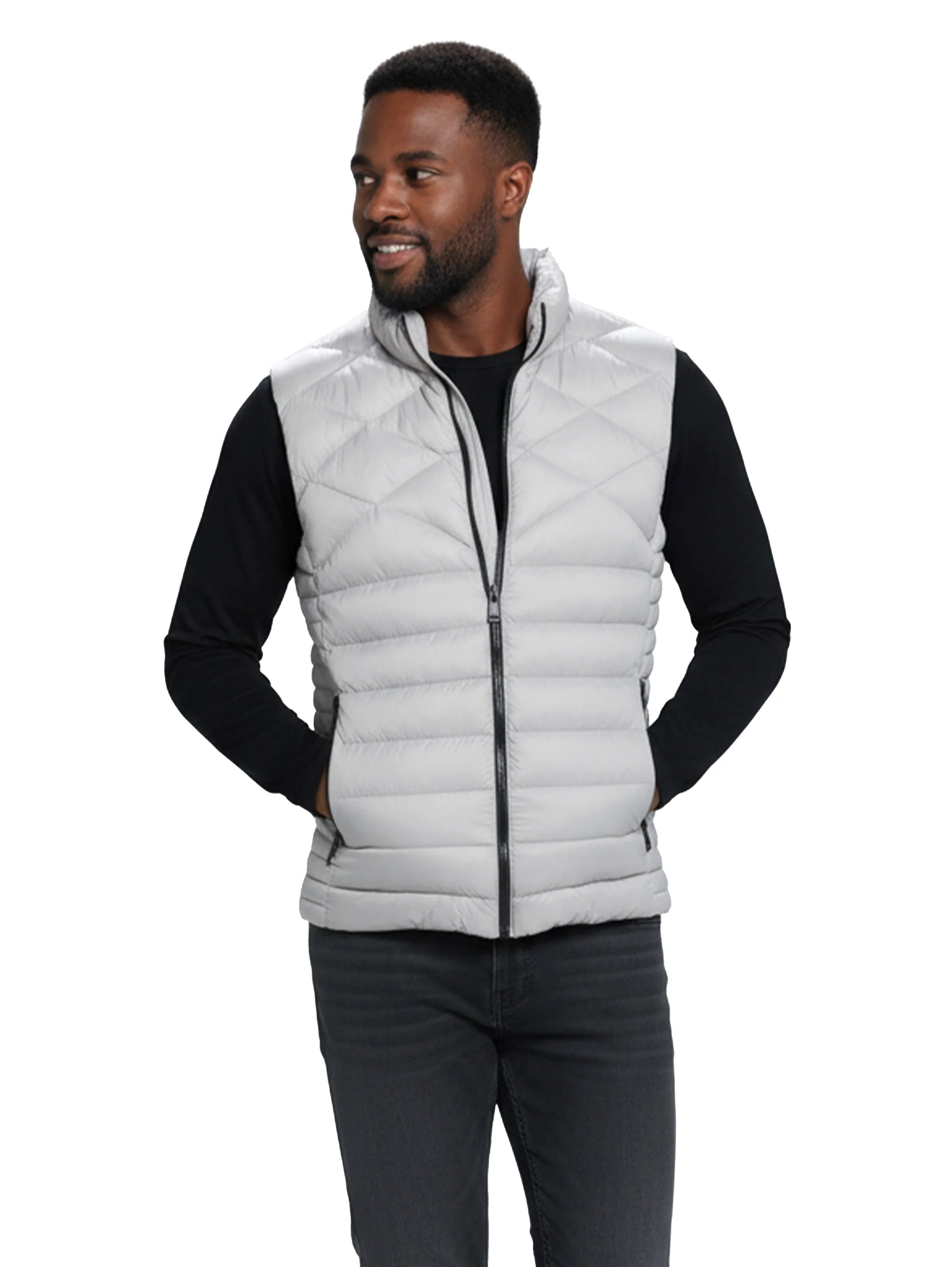 Light Grey Quilted Puffer Vest With Zipper To Close