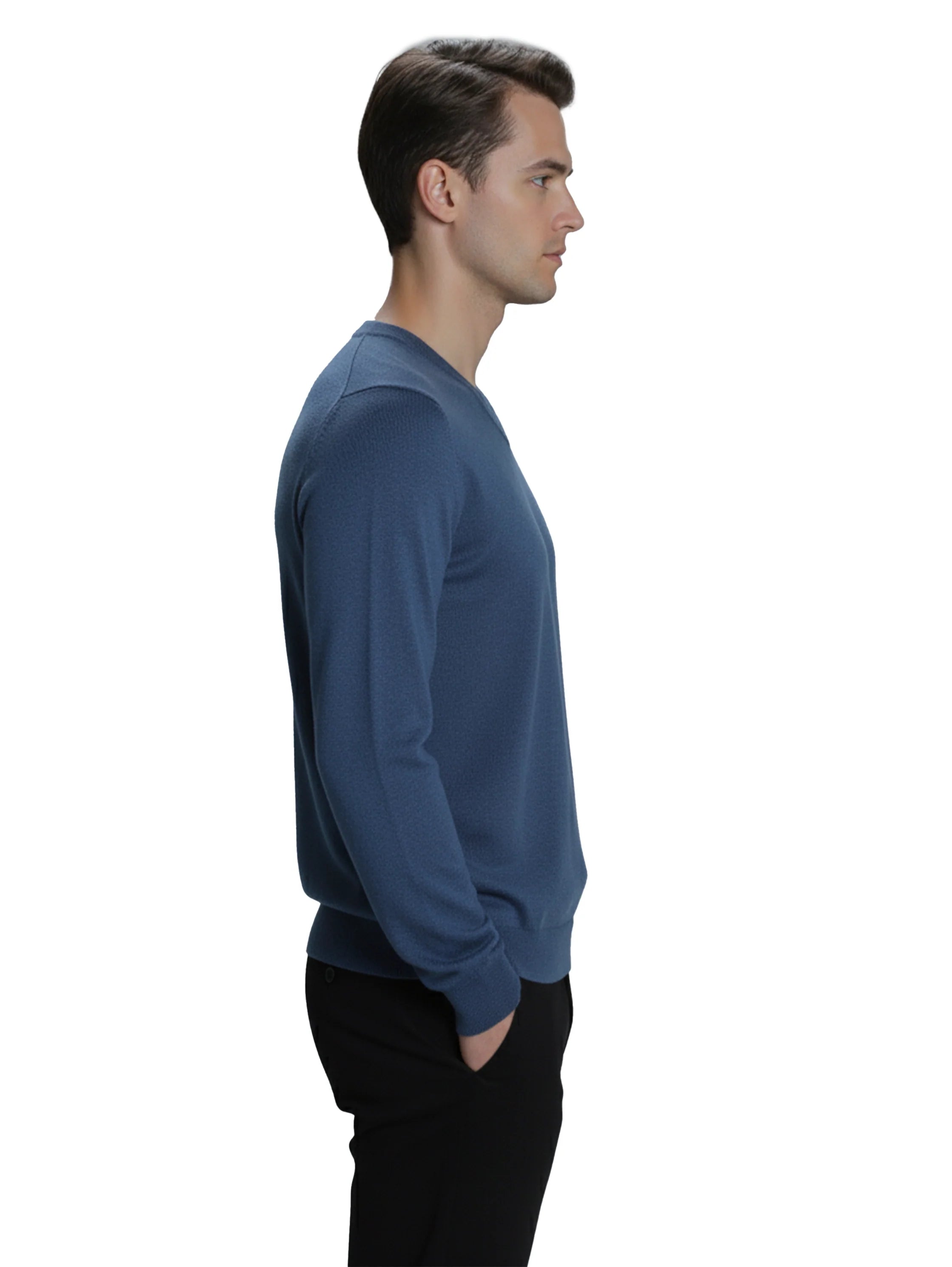 Indigo V-Neck Long Sleeved Knitwear Pullover