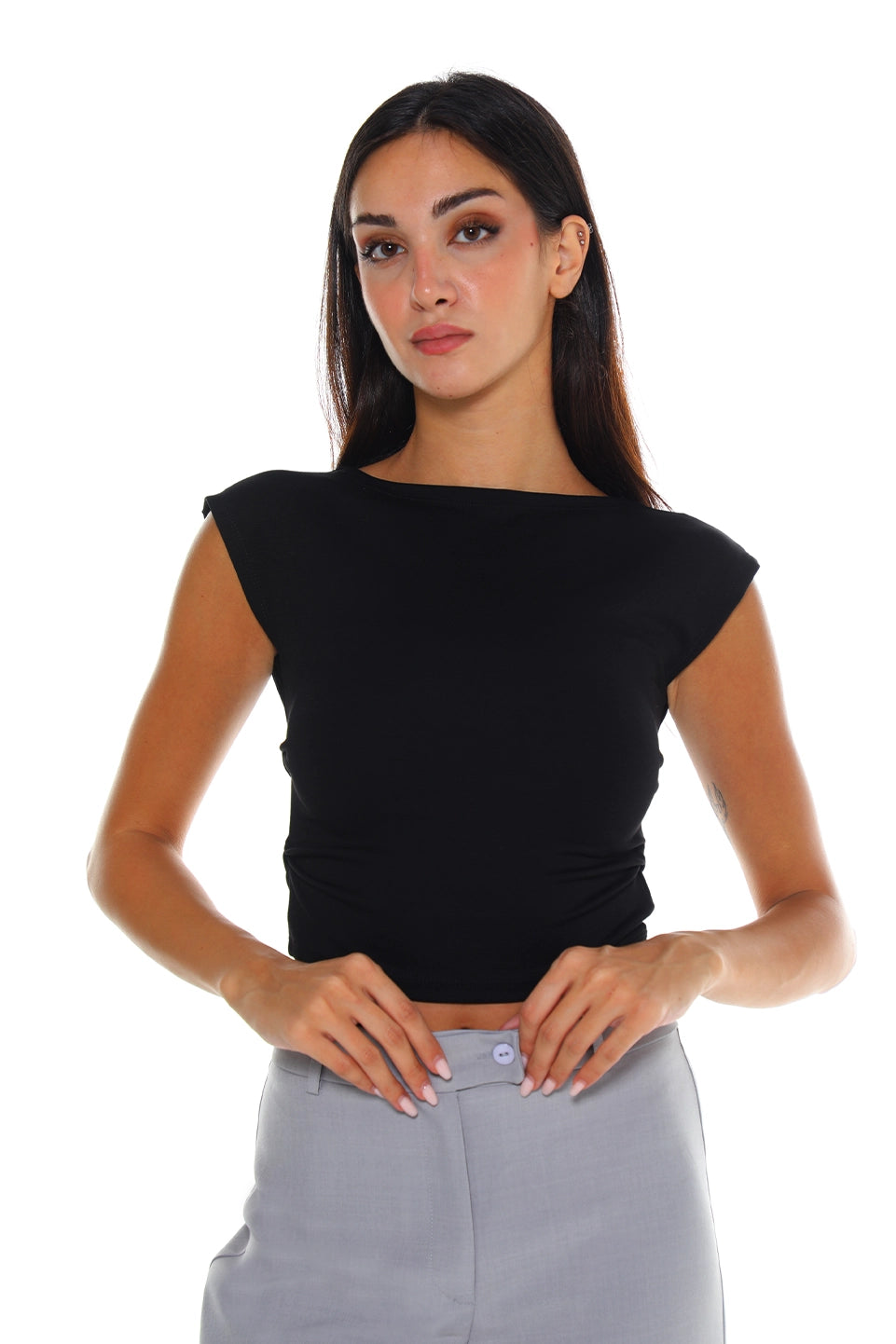 Black Crop Top With Elastic Side