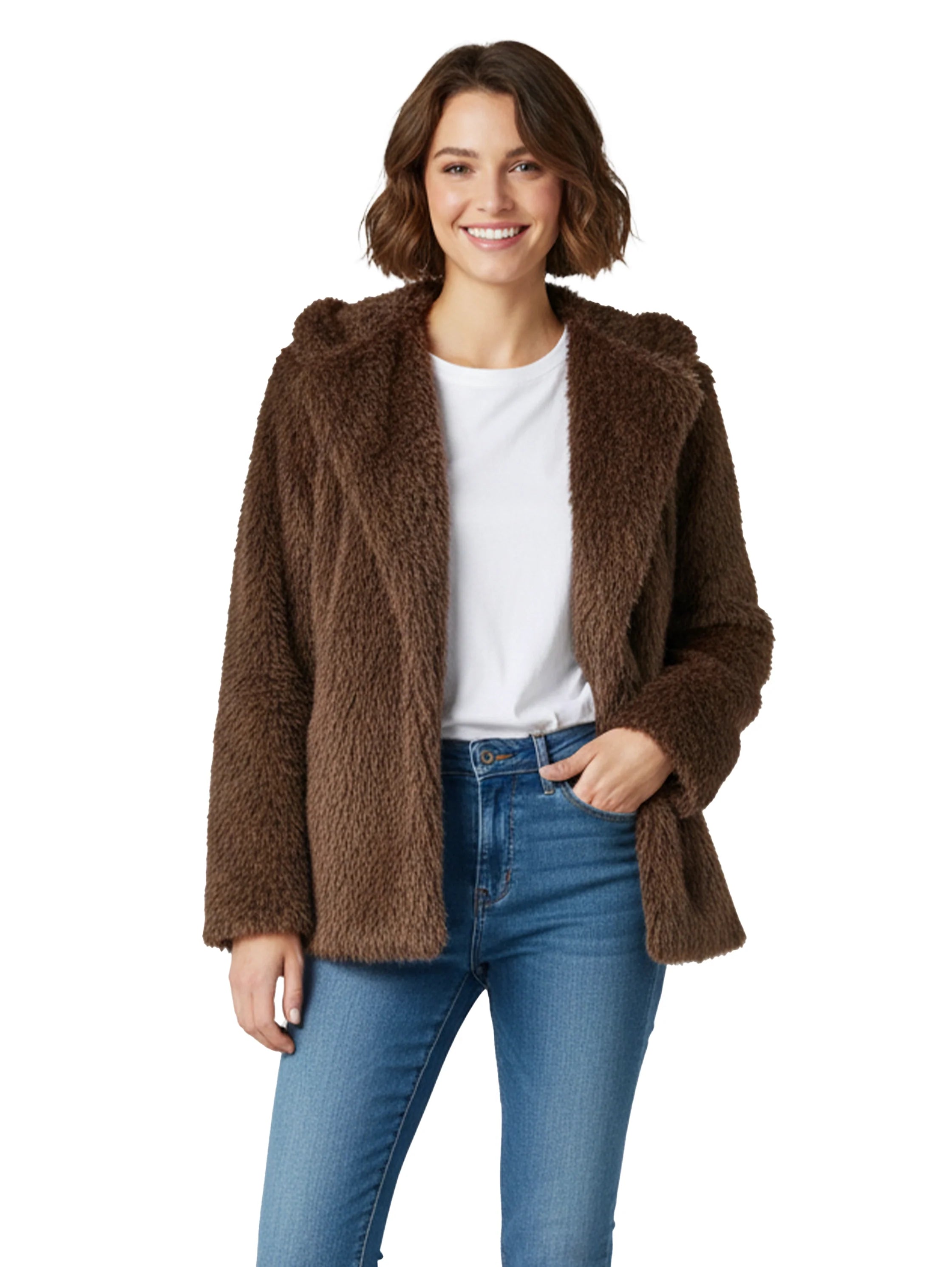 Brown Fure Coat With Side Pockets