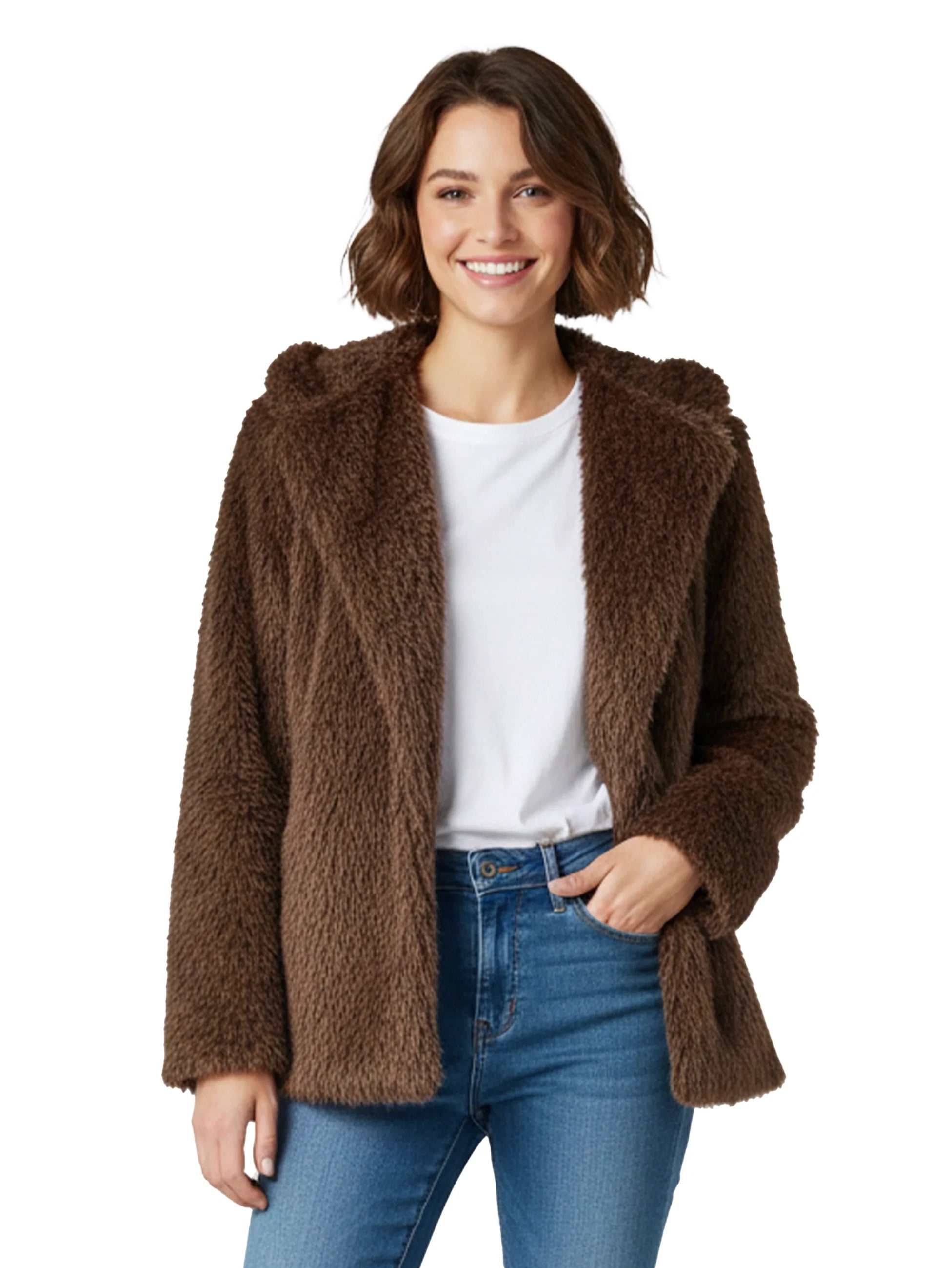 Brown Fure Coat With Side Pockets