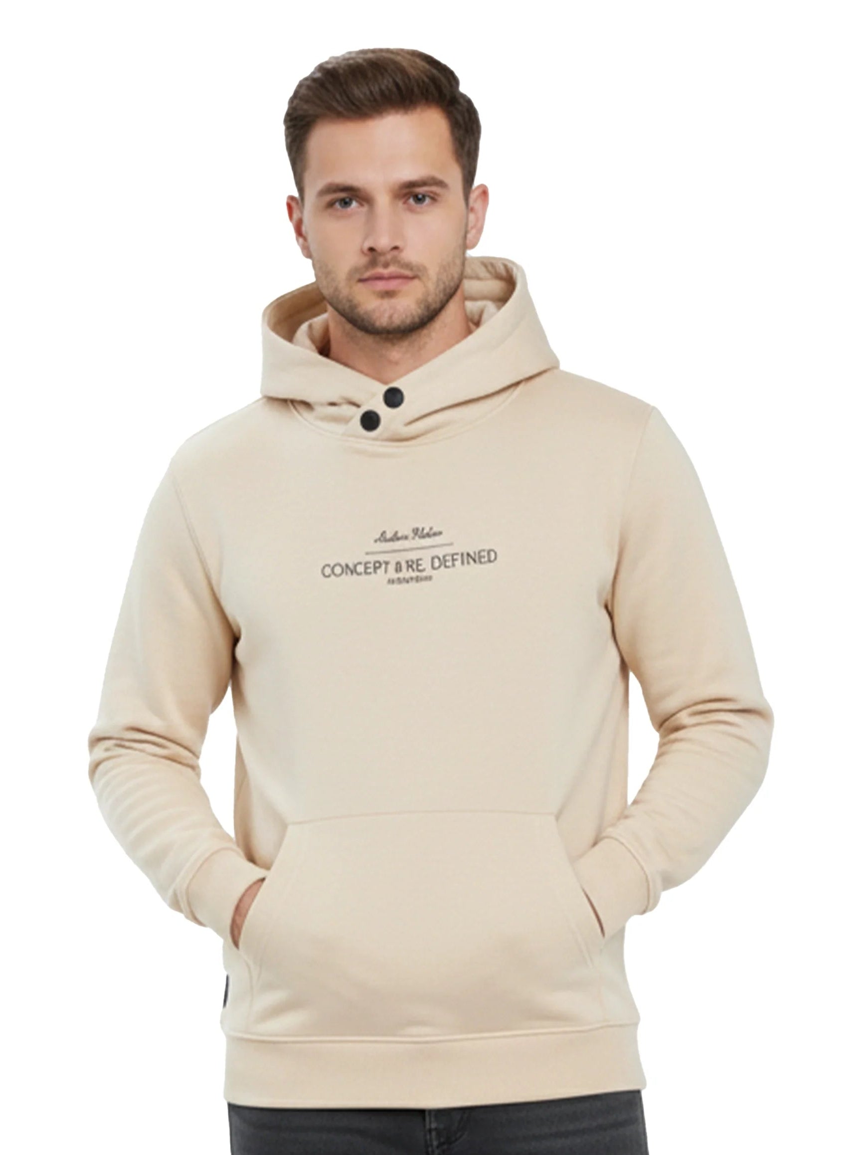 Beige Hoodie With Front Print & Capsule Style
