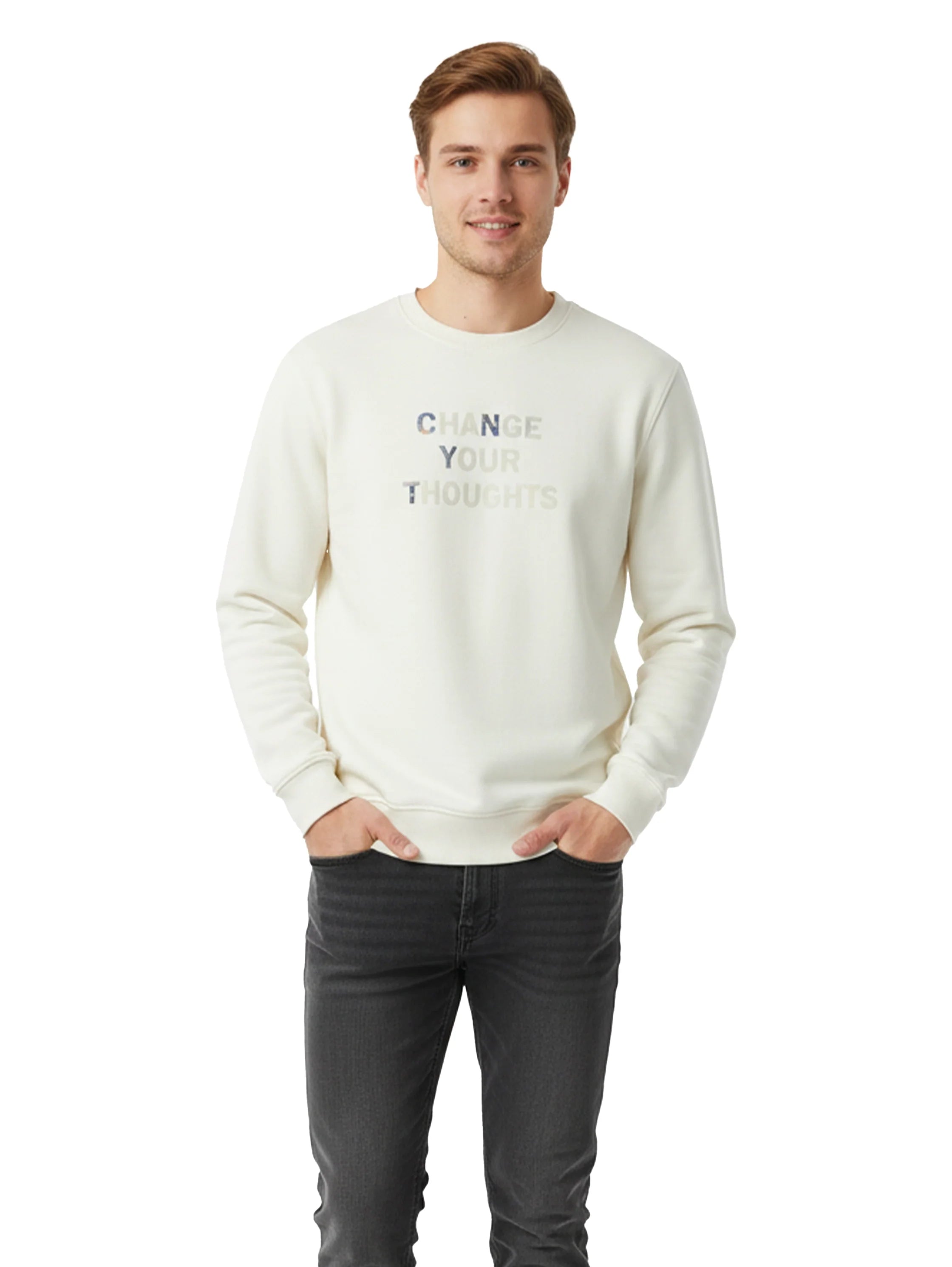 Offwhite Sweater With " Change Your Thought " Front Design