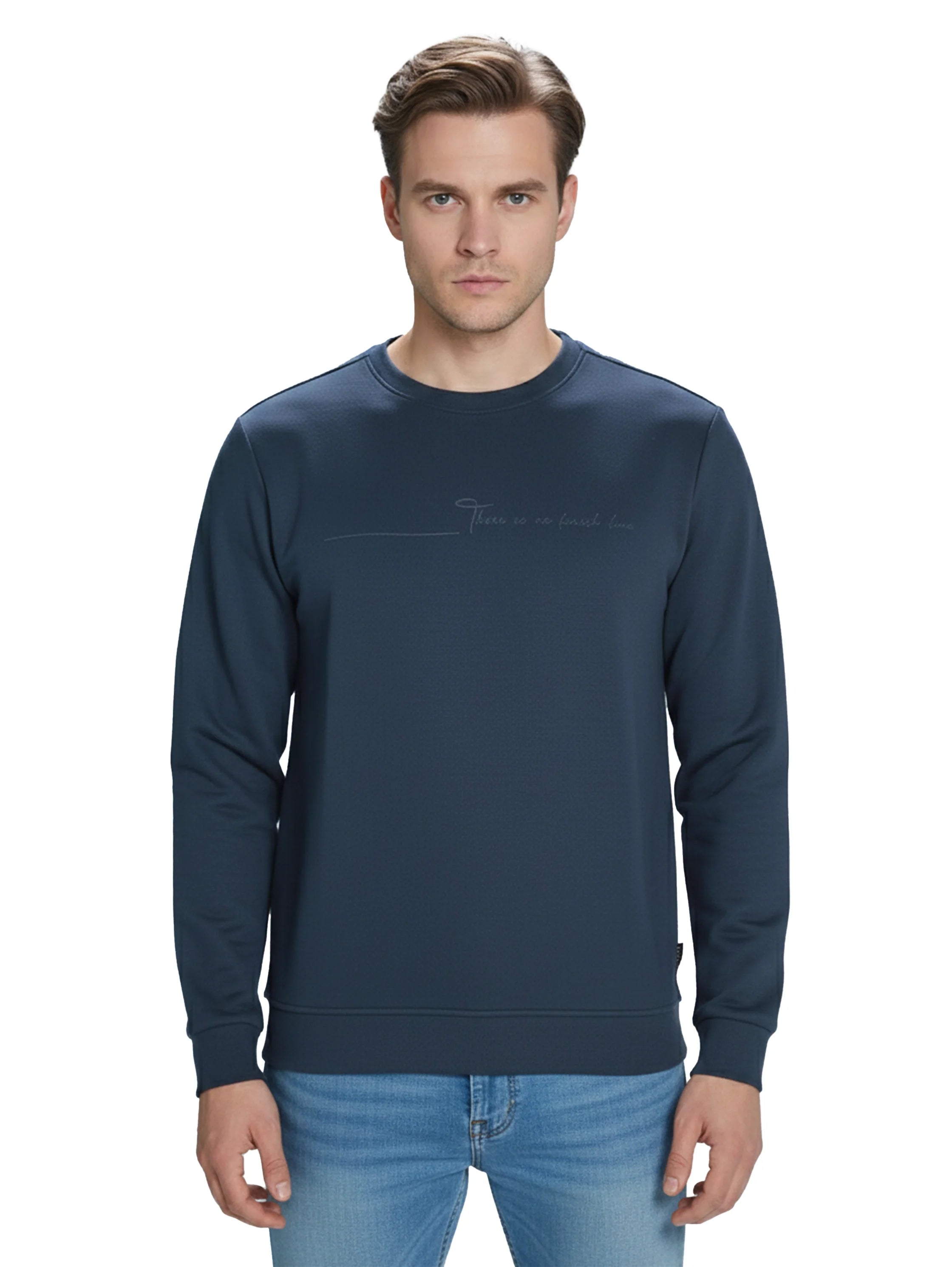 Navy Cotton Sweater With Front Design