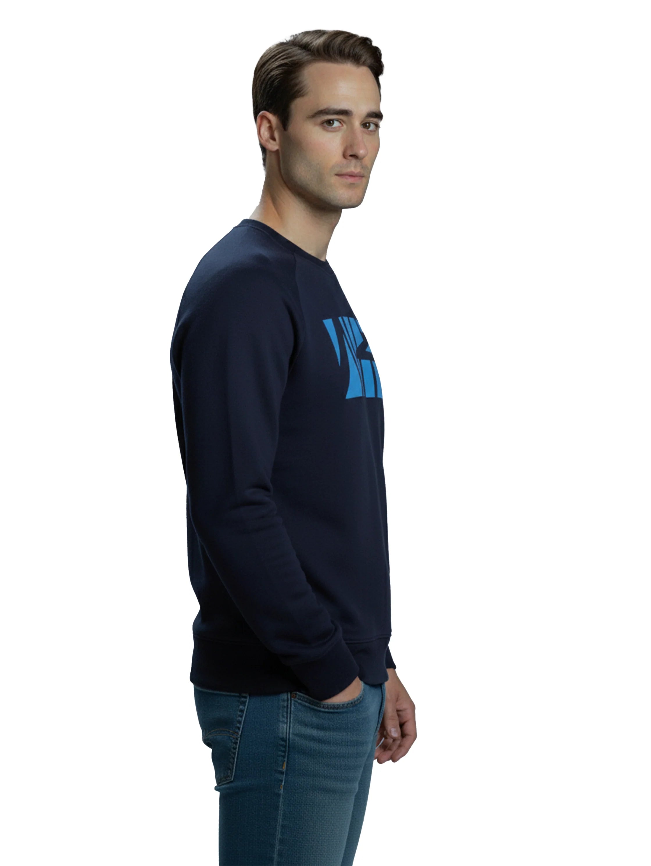 Long Sleeved Cotton Navy Sweater With Front Design