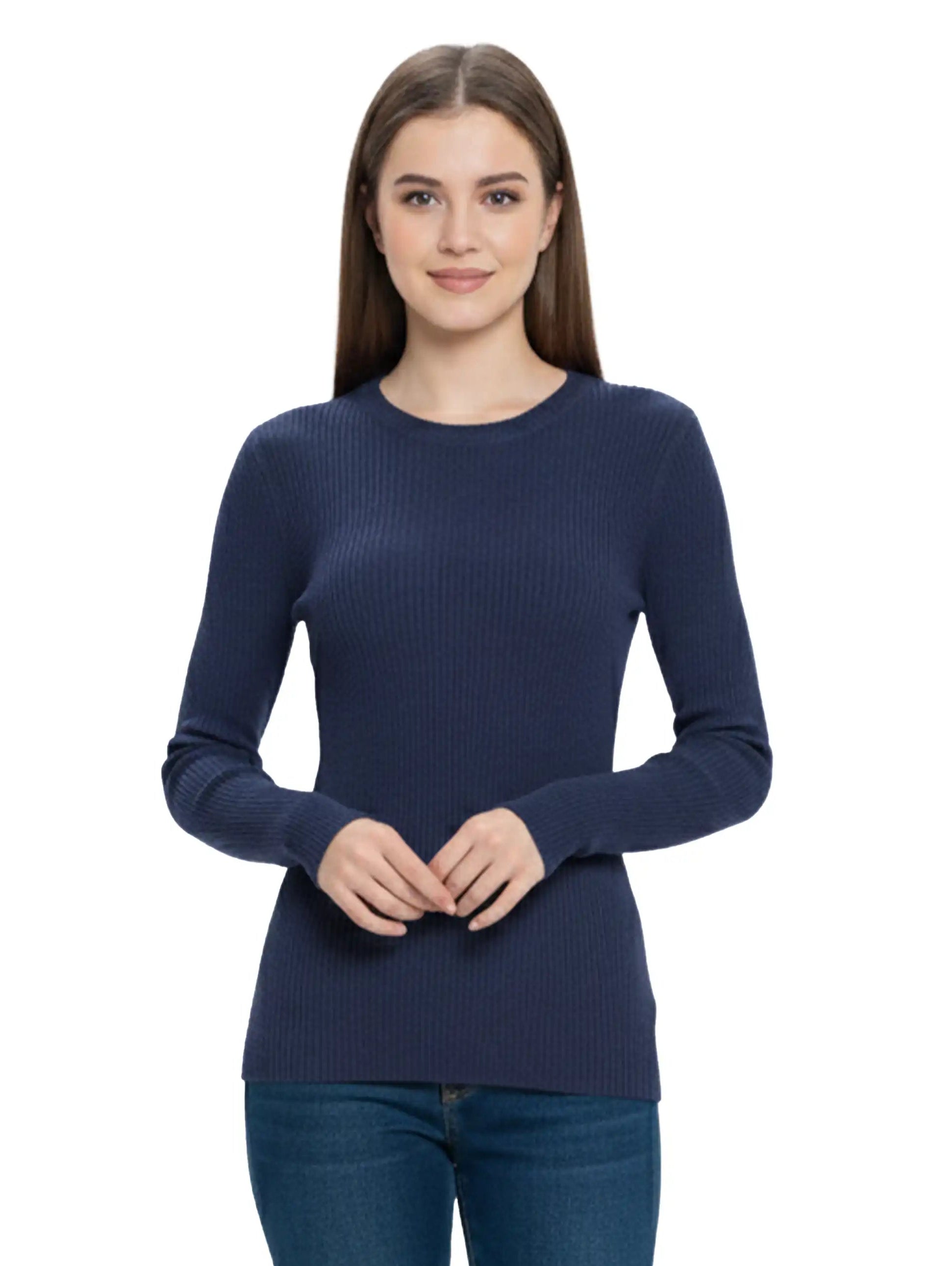 Round Neck Navy Ripped Knit Wear Sweater