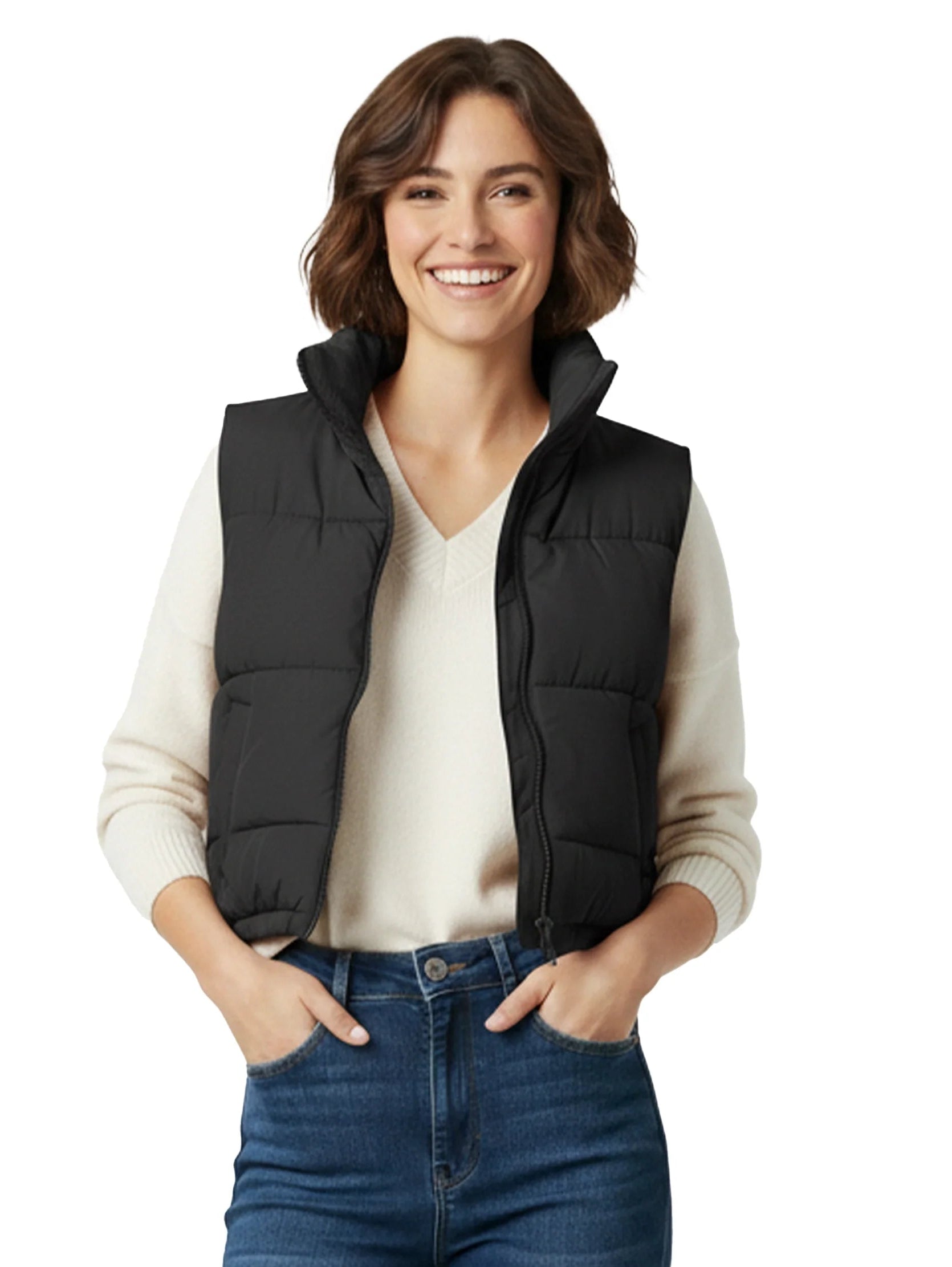 Crop Padded Black Puffer Vest