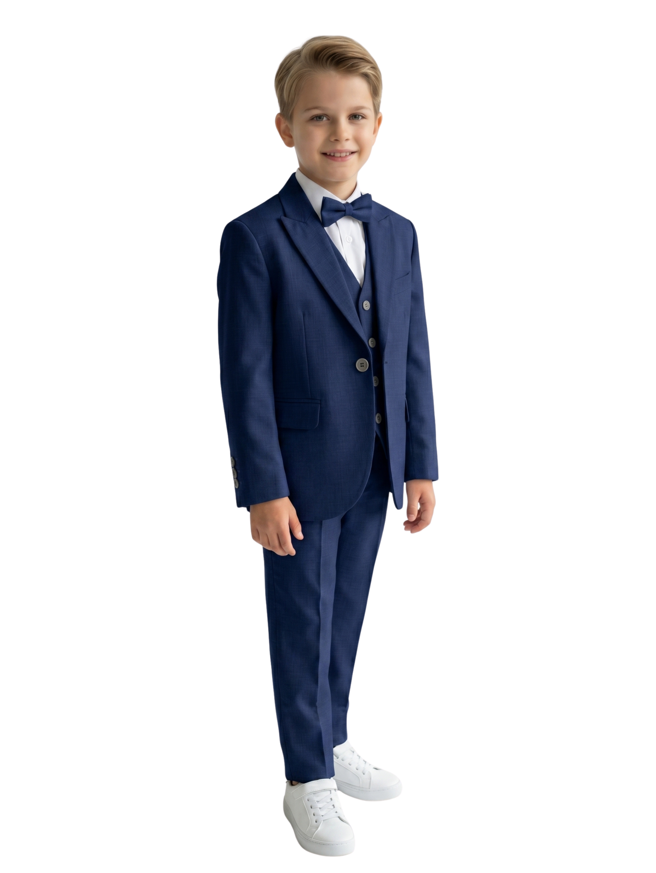 Kids Slim Fit Textured Navy Suit With Matching Vest