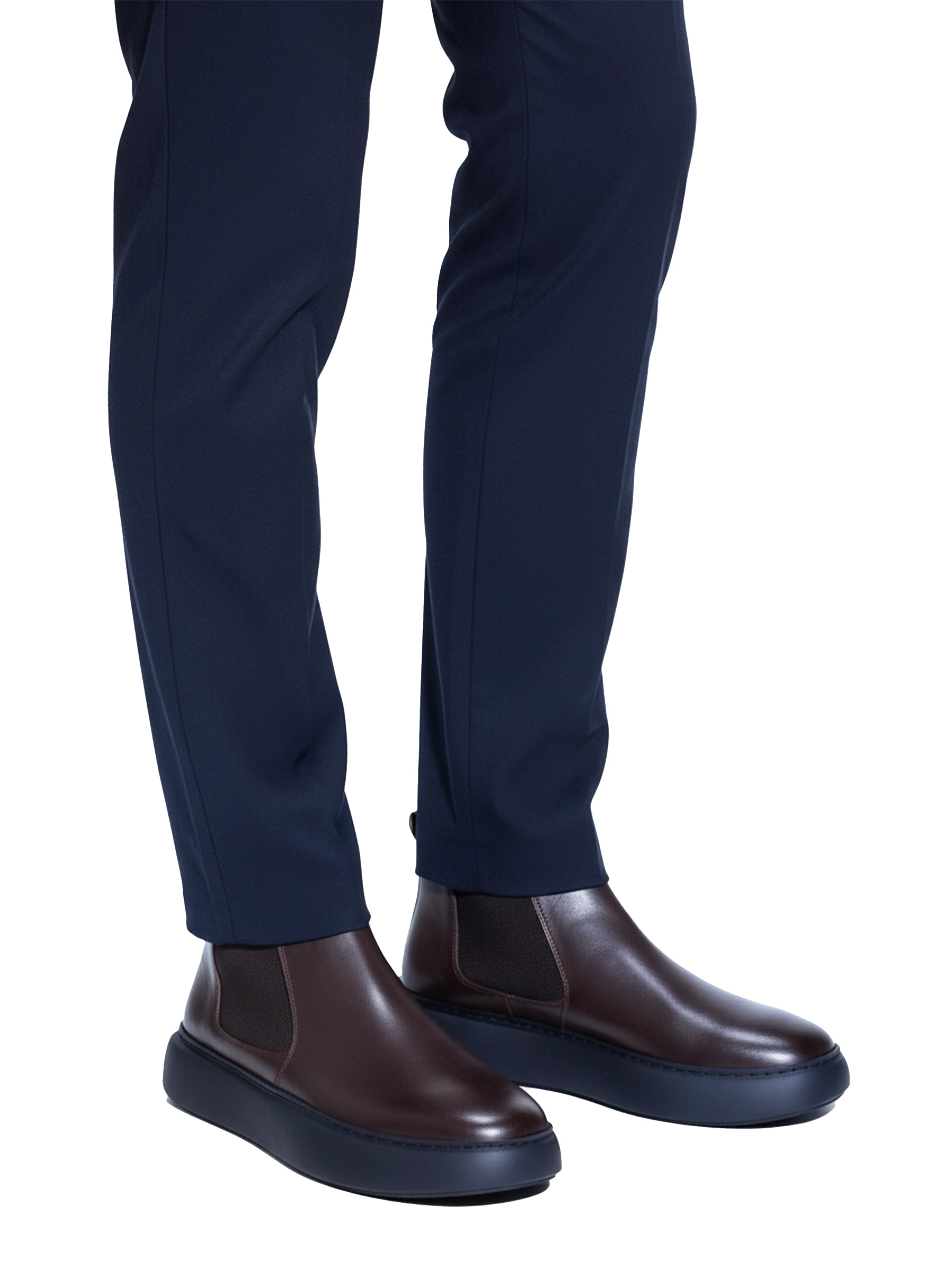 Brown Leather Boots With Side Elastic