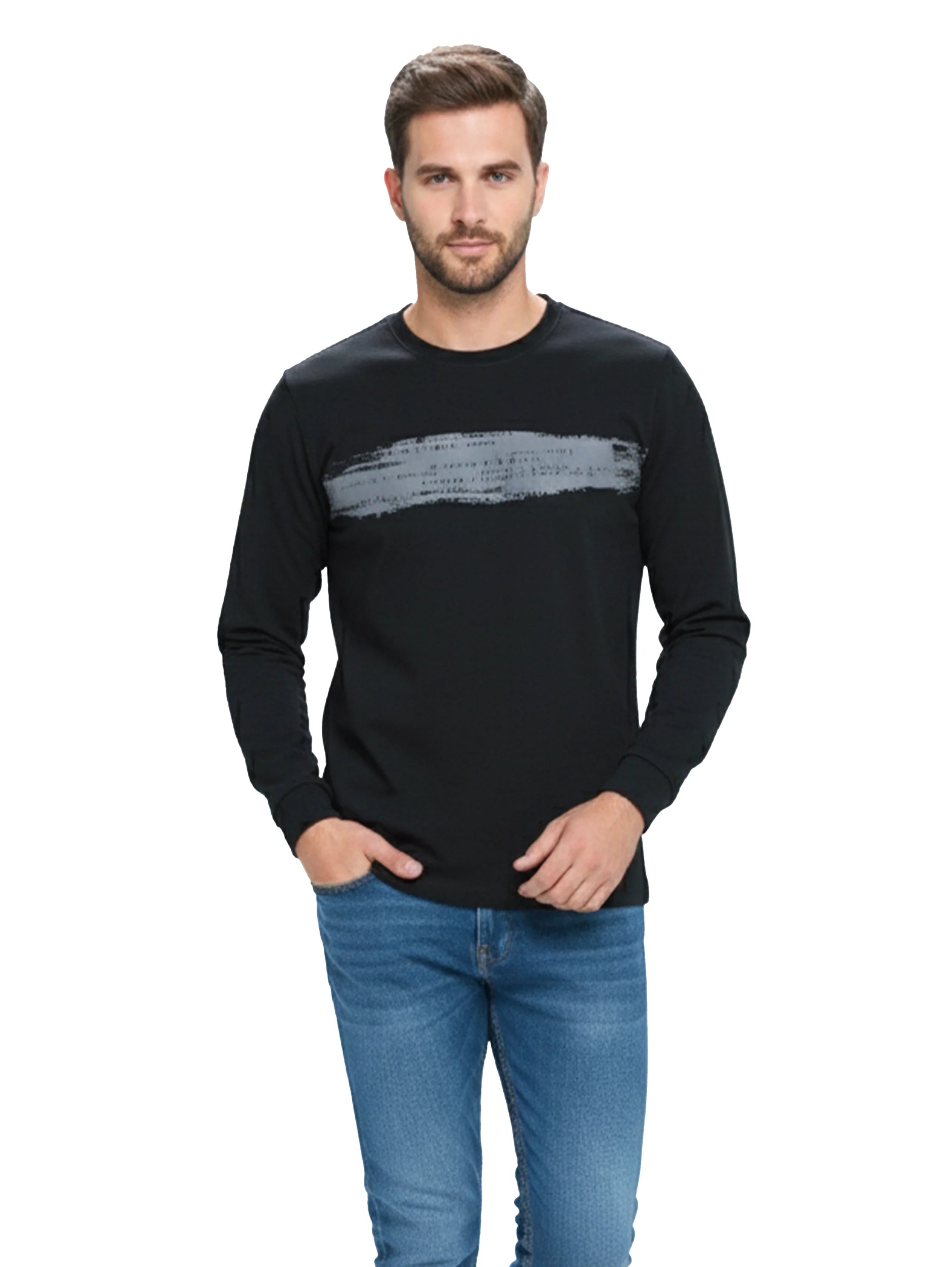 Black Cotton Long Sleeved Sweater