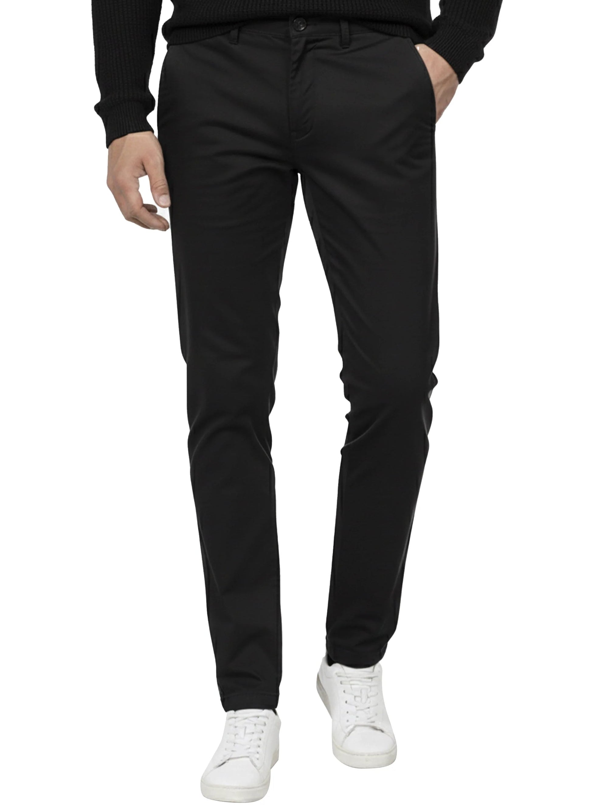 Black Casual Chino Pant with Zipper & Button to Close