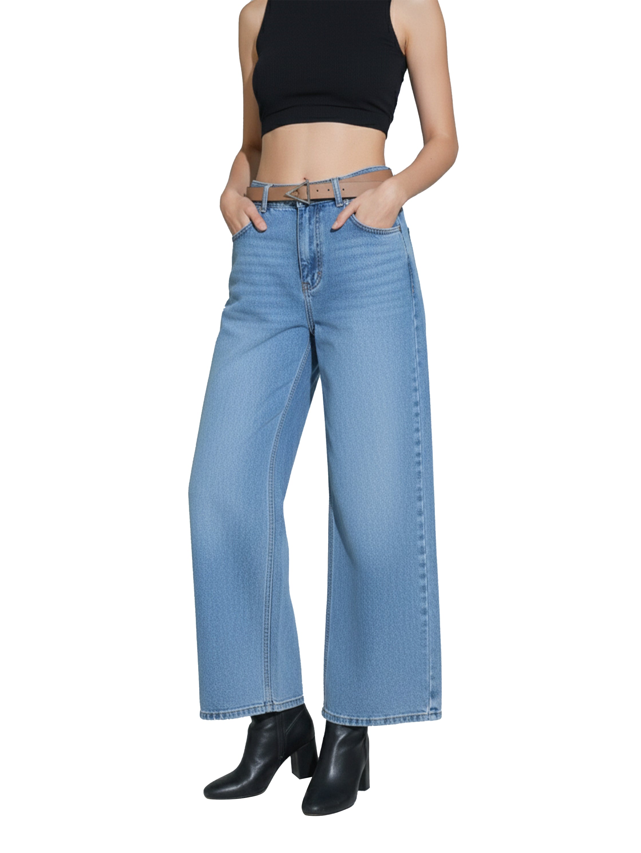 Light Blue Wide Leg Jeans With Belt