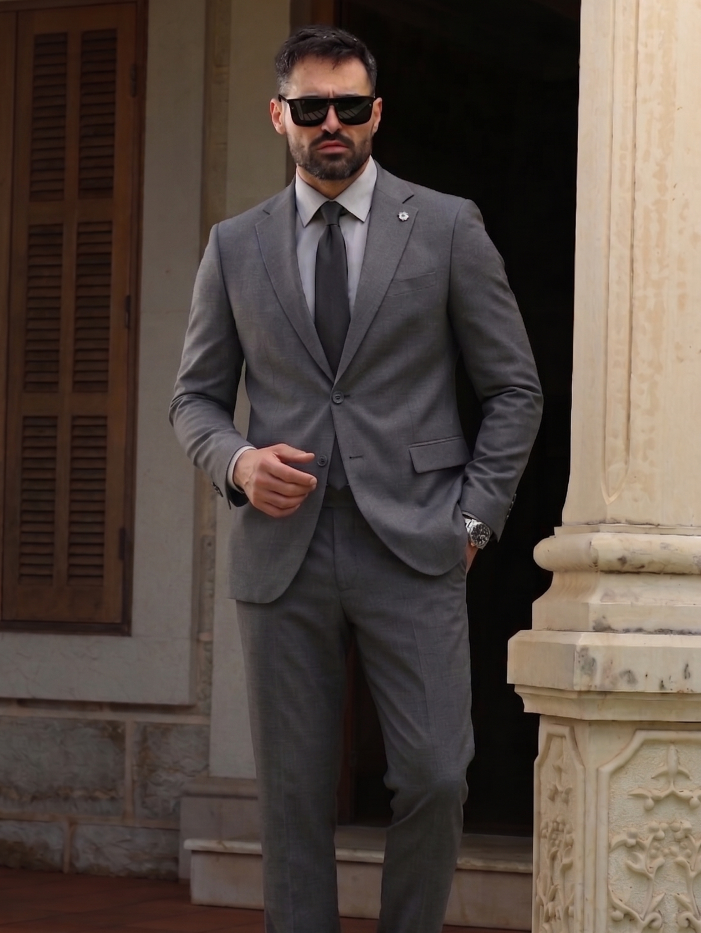 Grey Slim Fit Suit With Single Breasted & Two Front Button