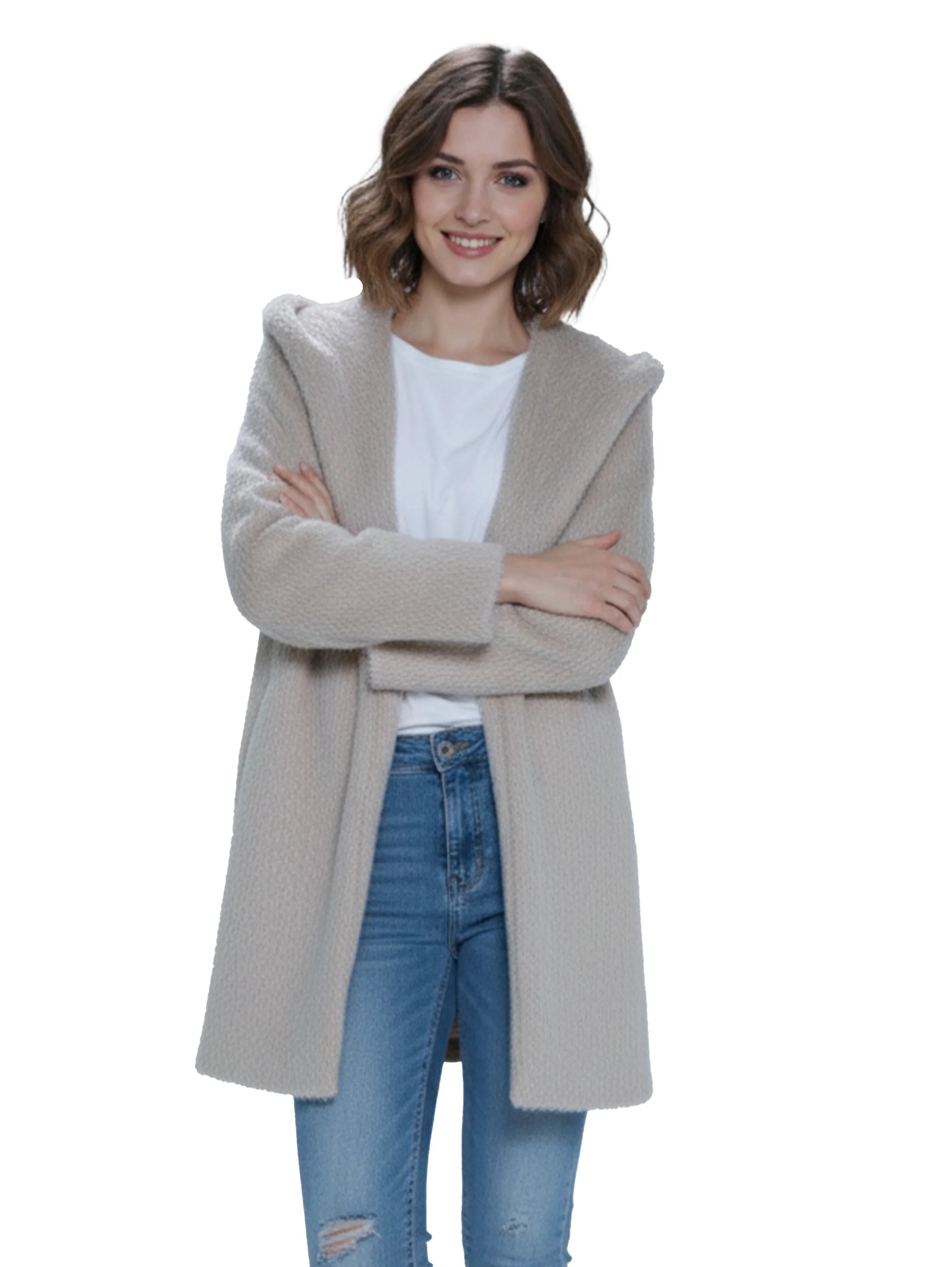Beige Fure Coat With Side Pockets