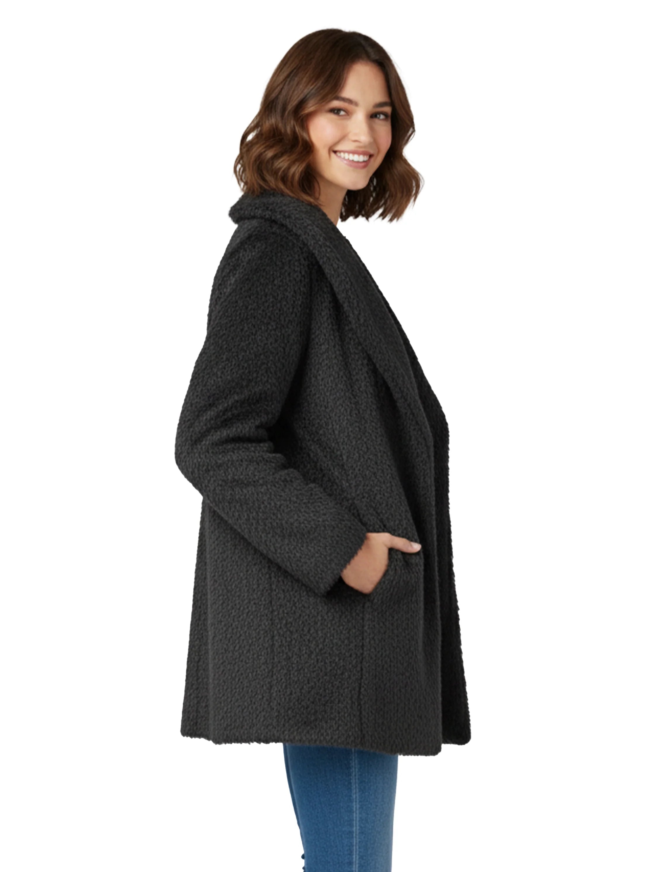 Black Fure Coat With Side Pockets