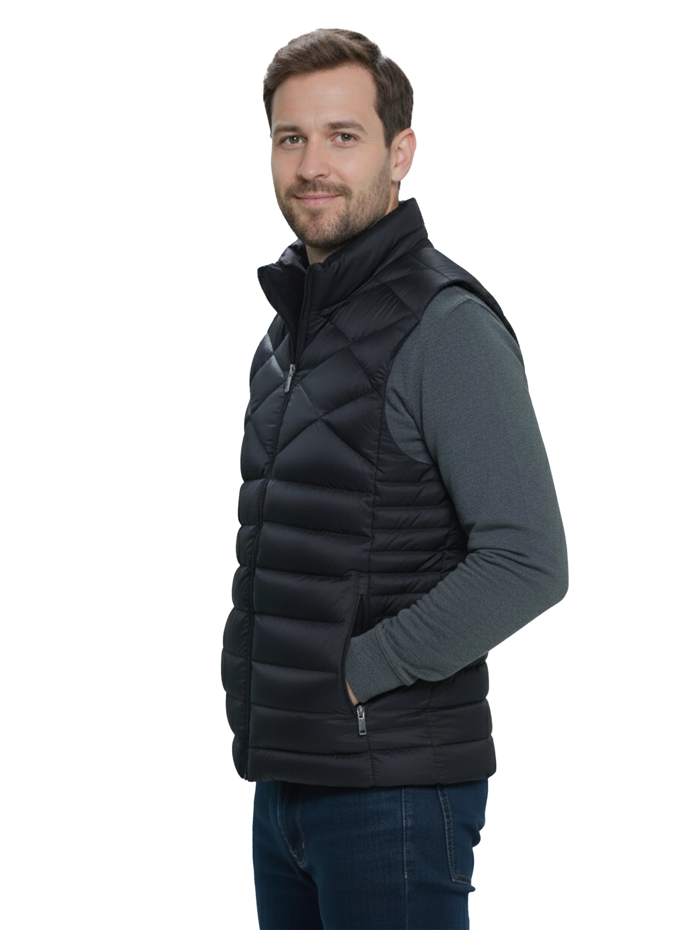 Black Quilted Puffer Vest With Zipper To Close