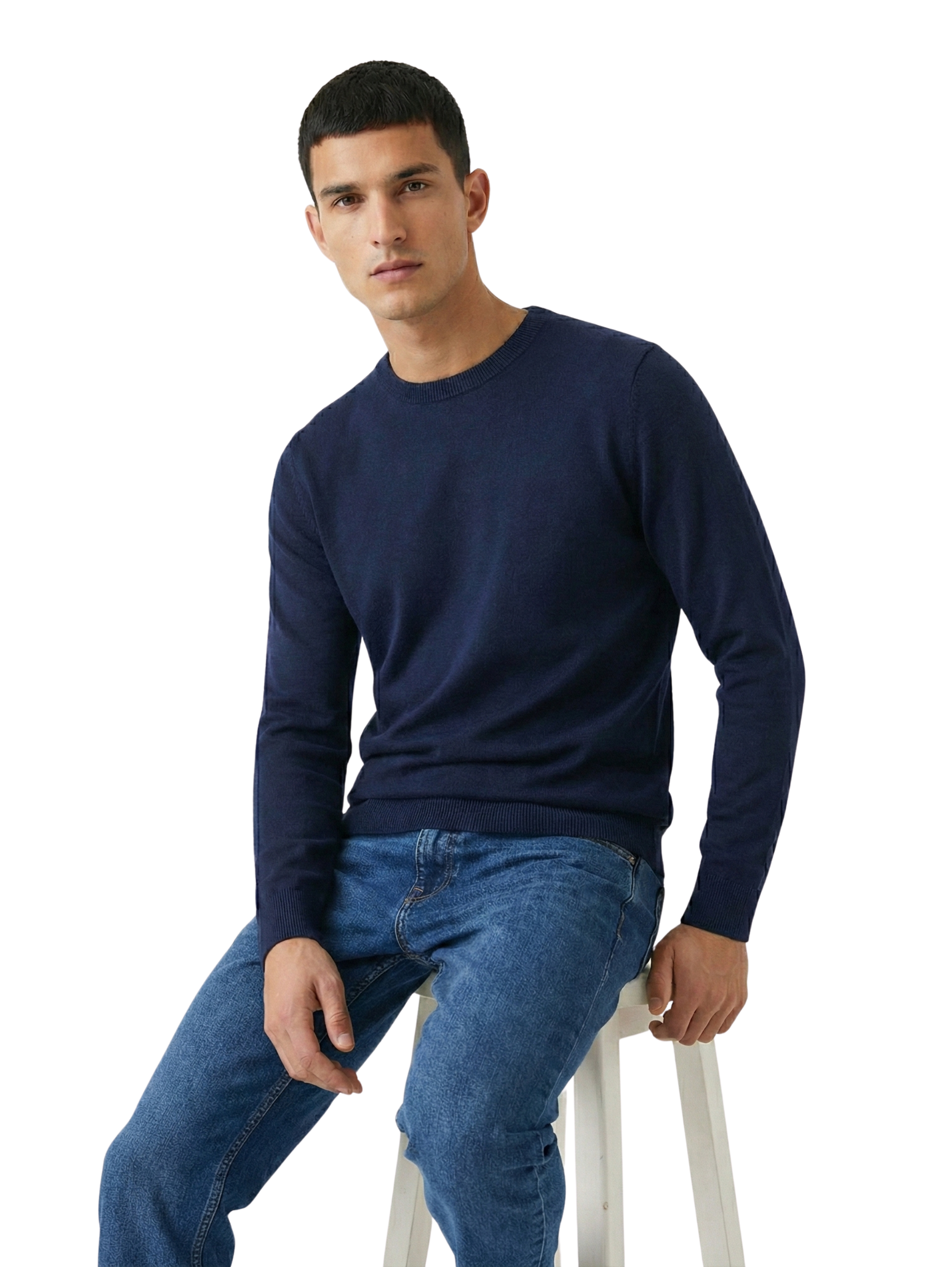 Damat Round Neck Knitwear Navy Long Sleeve Pullover