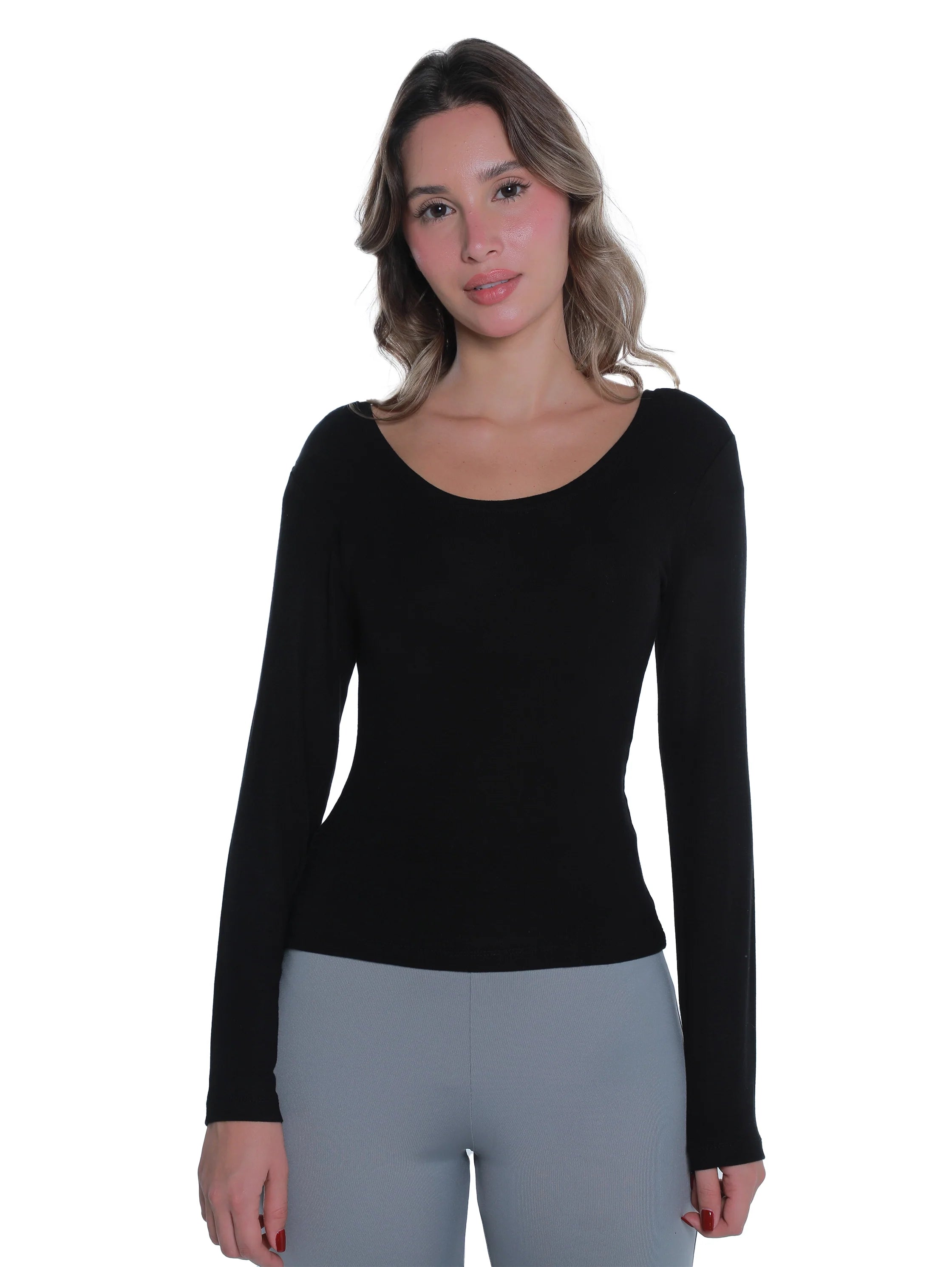 Black Top With Open Boat Neck