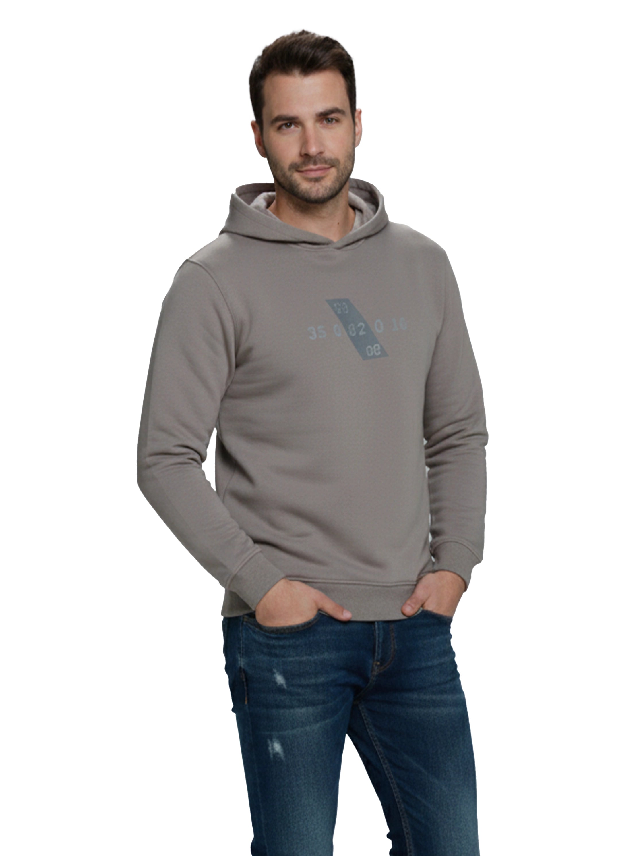 Grey Cotton Hoodie With Front Number Design