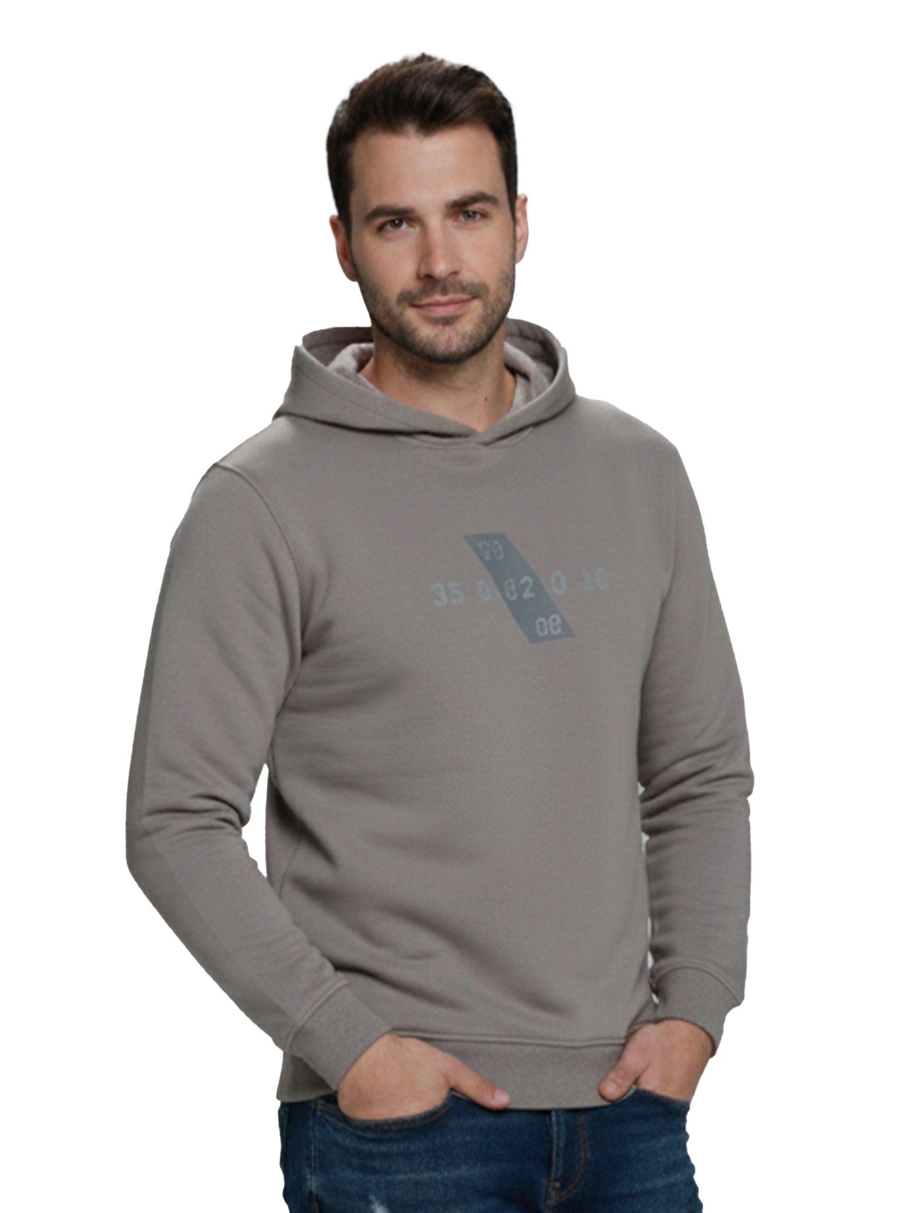 Grey Cotton Hoodie With Front Number Design