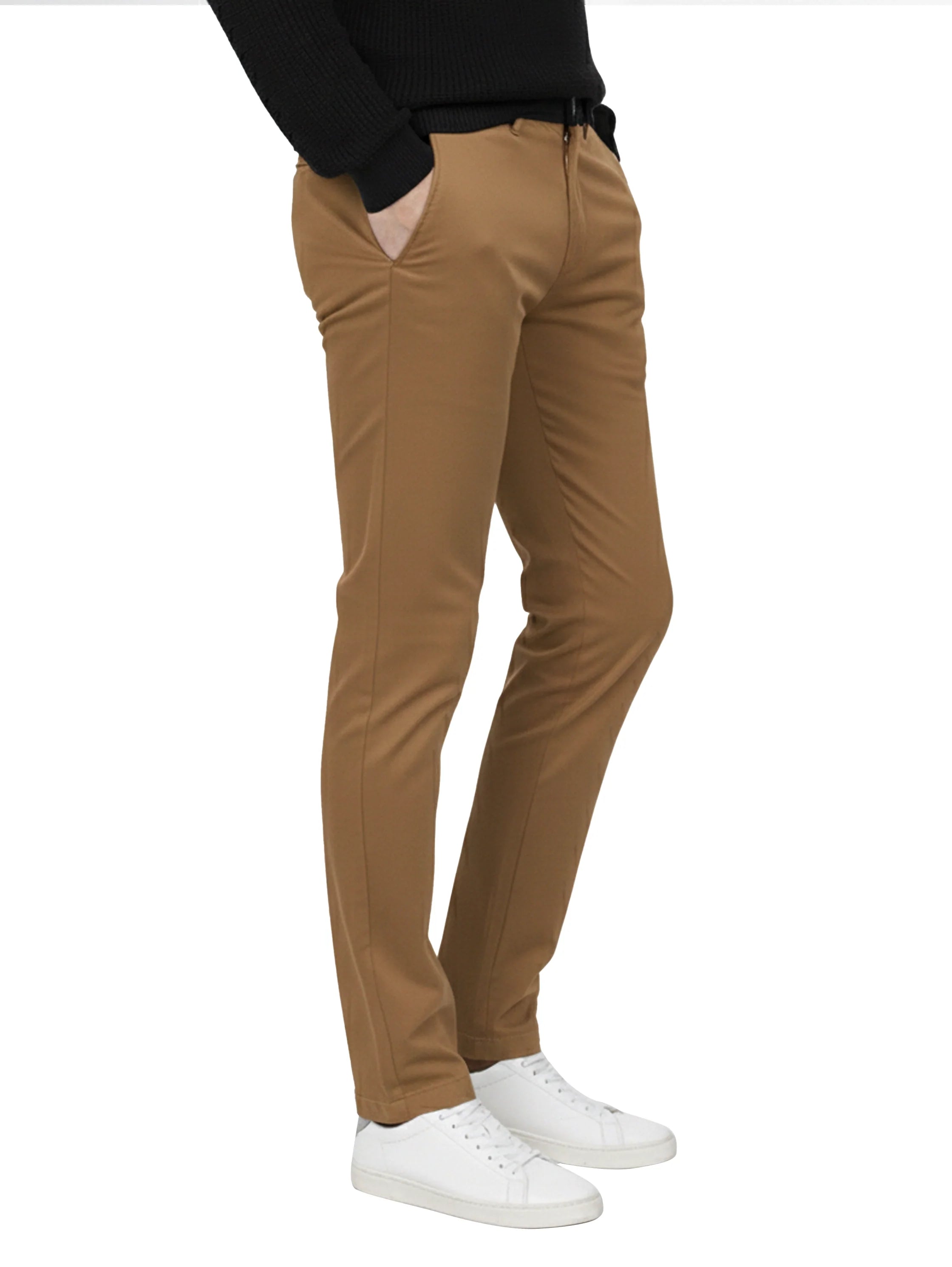 Brown Casual Chino Pant with Zipper & Button to Close