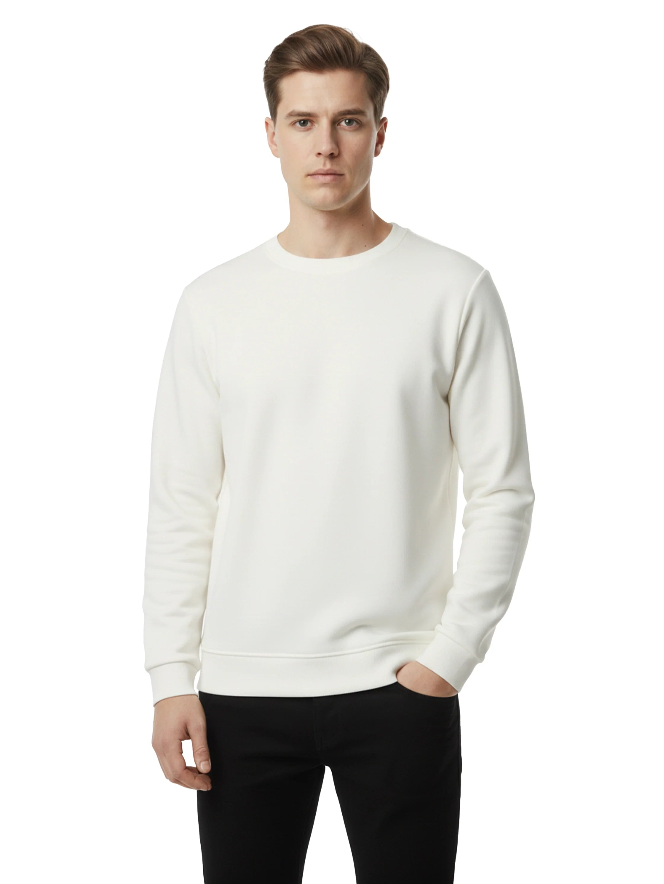 Round Neck Offwhite Plain Cotton Pullover