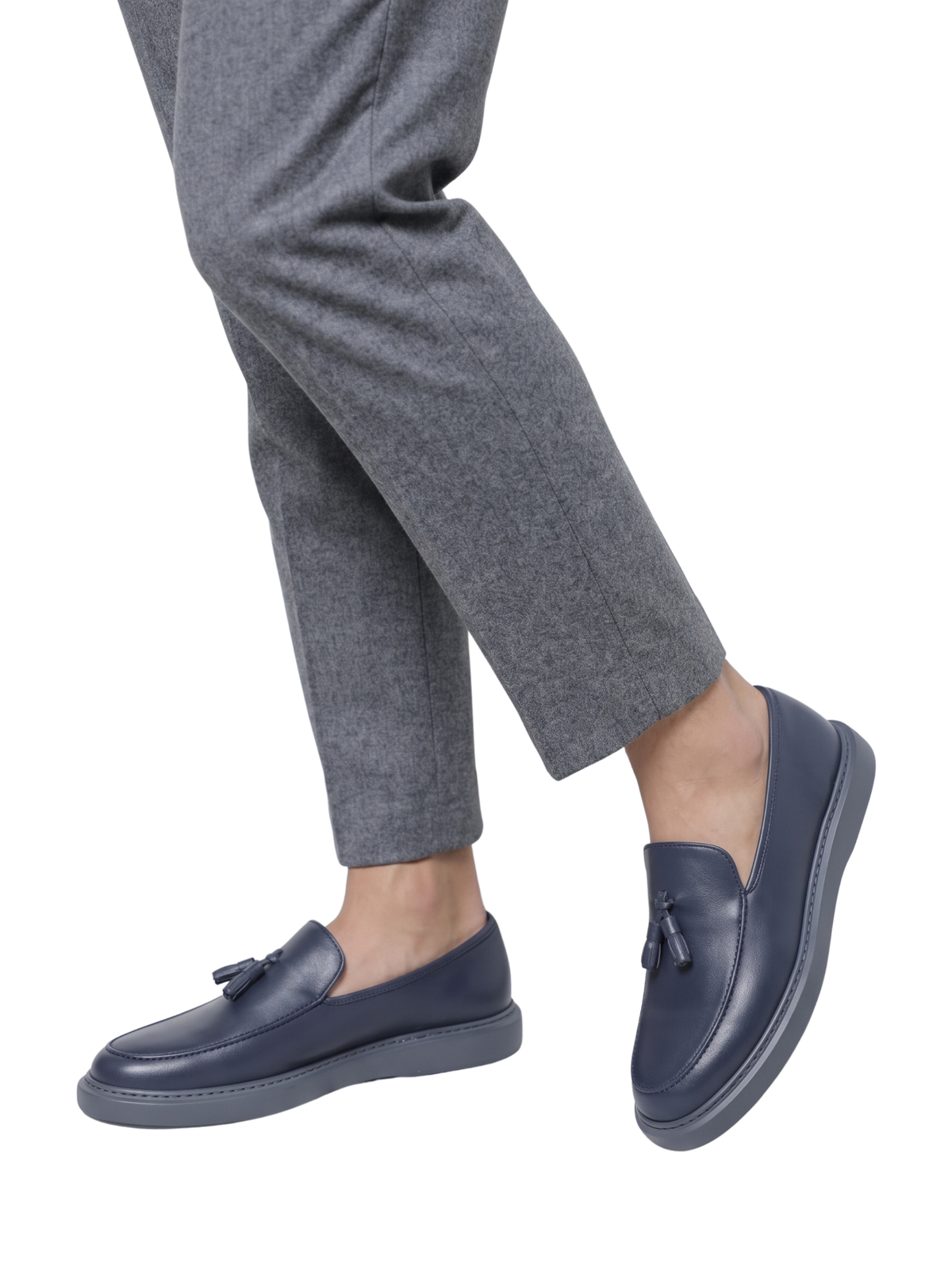 Smart Casual Navy Leather Tassel Loafers