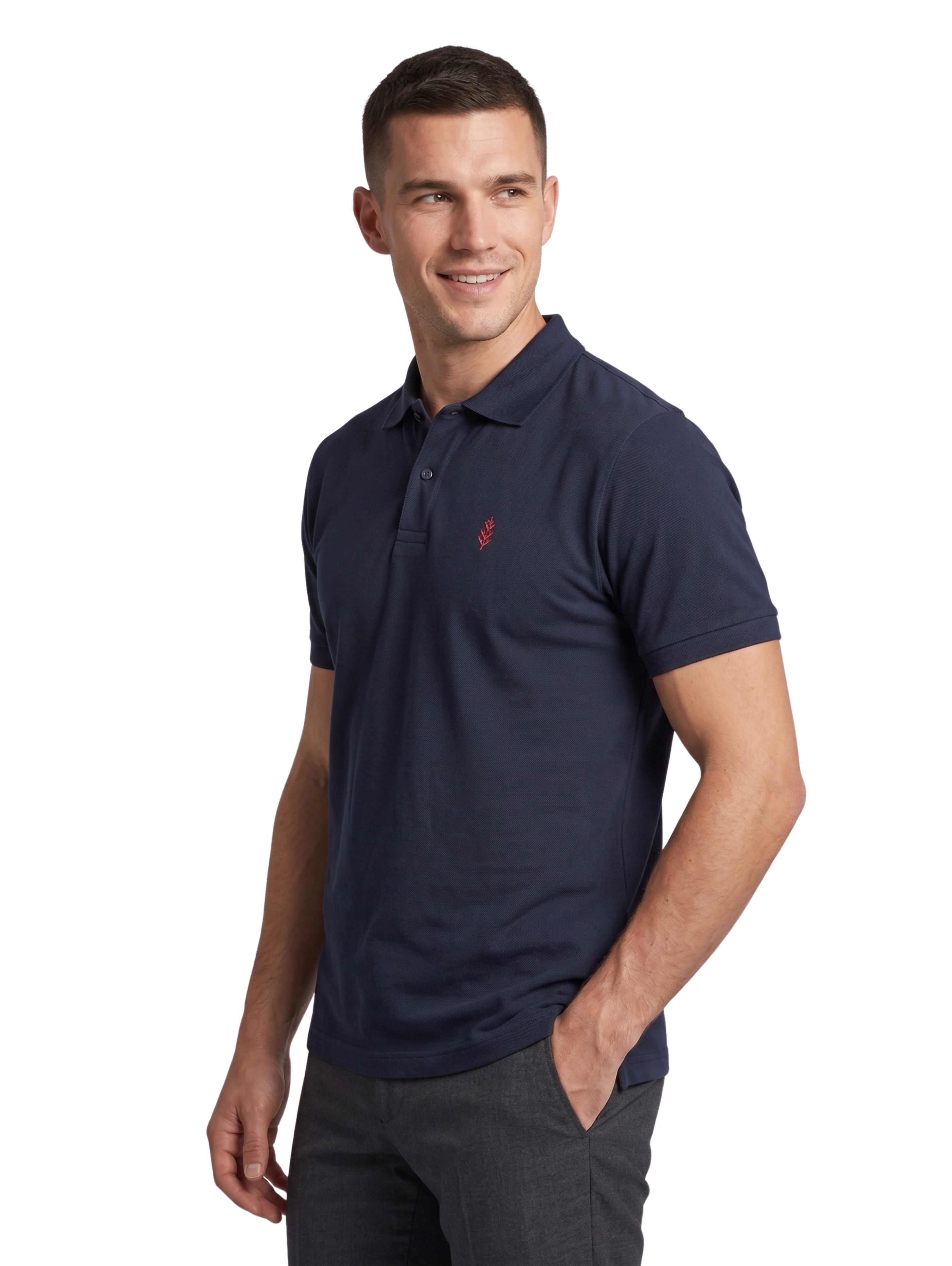 Navy Short Sleeved Polo With Two Button To Close