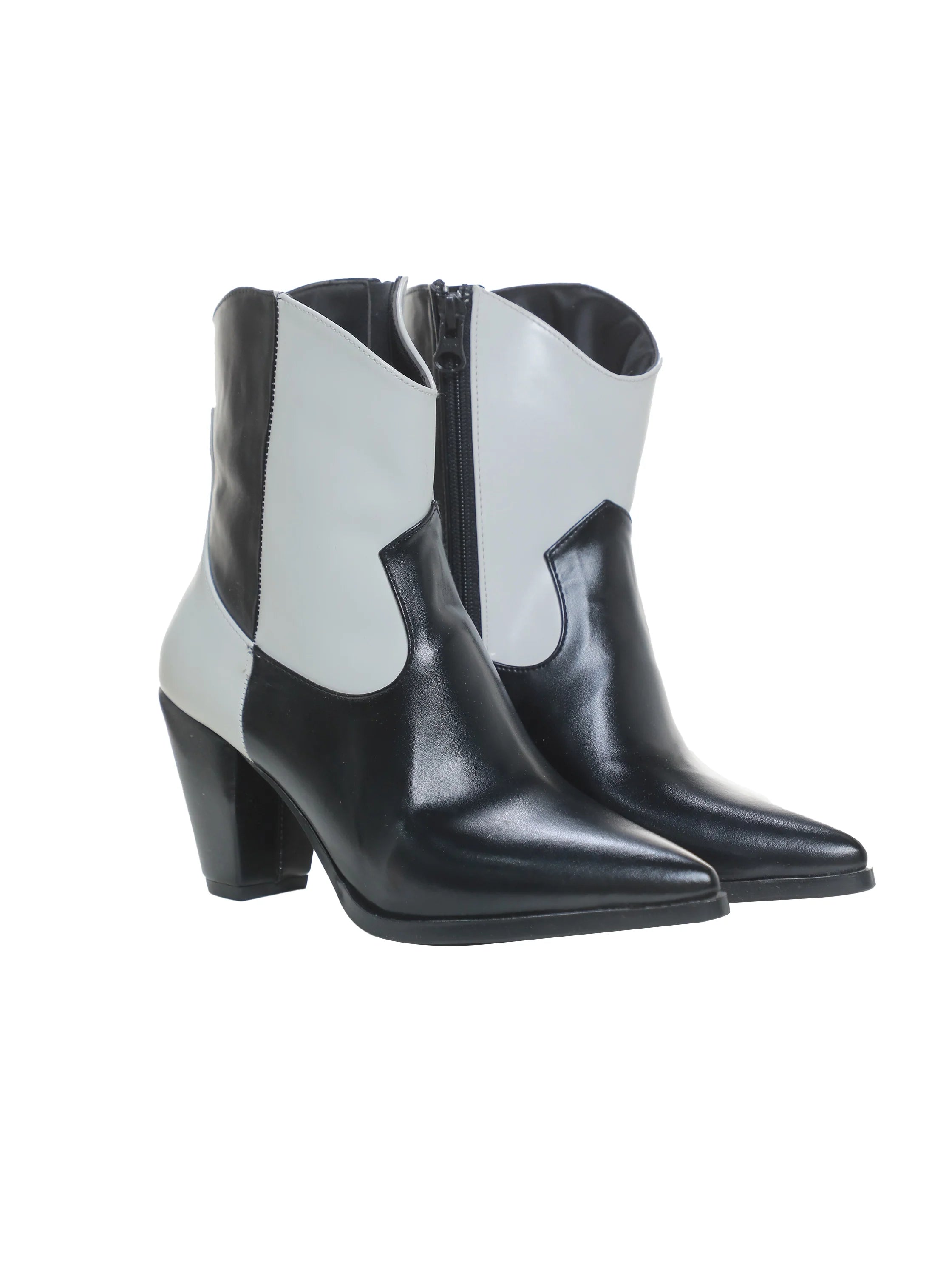 Black & White Ankle Boot with A Mid High Block Heel