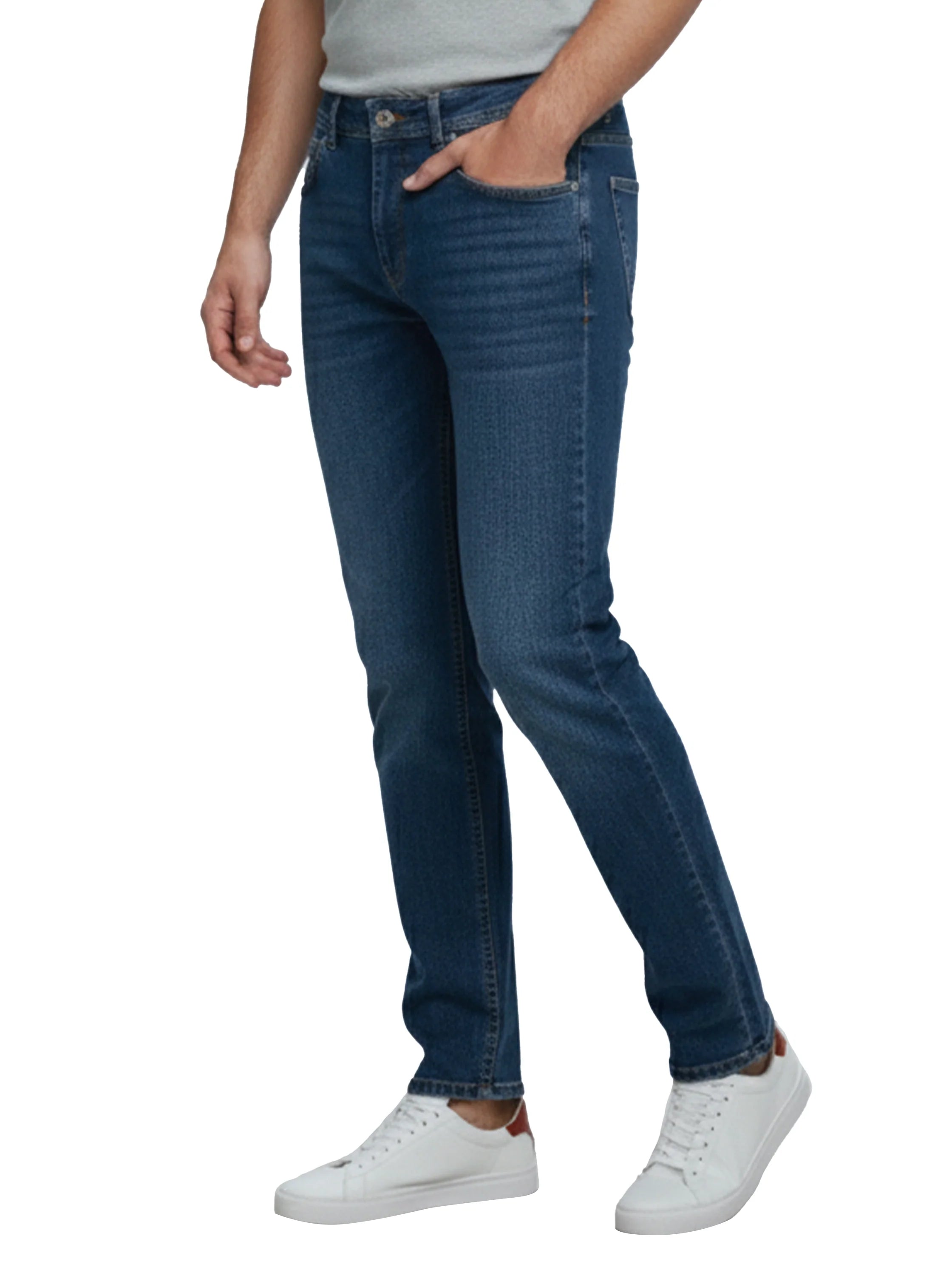 Blue High Waist Jeans With Zipper & Button To Close