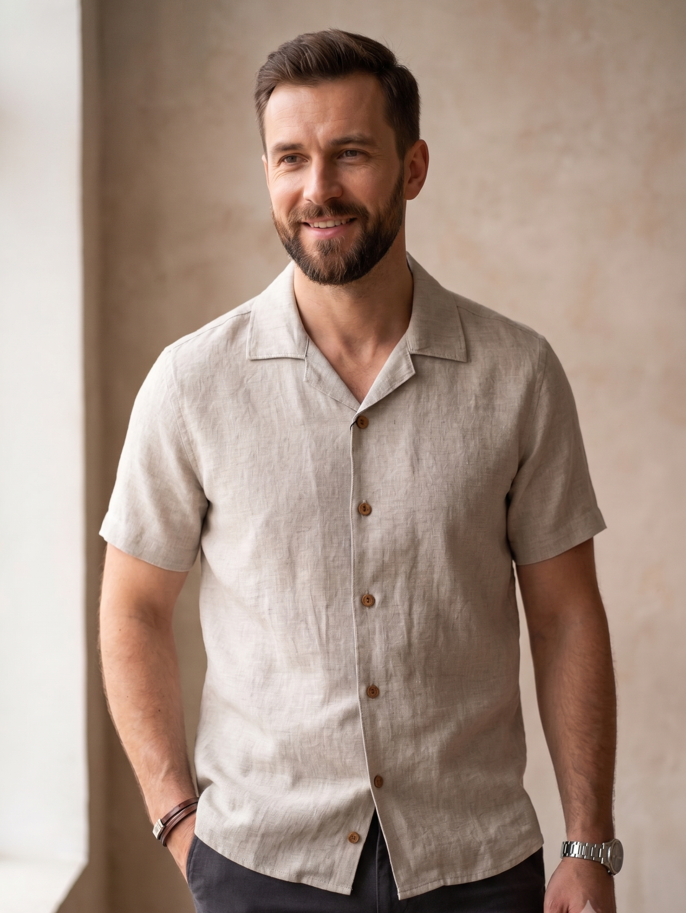 Natural Short Sleeved Linen Shirt