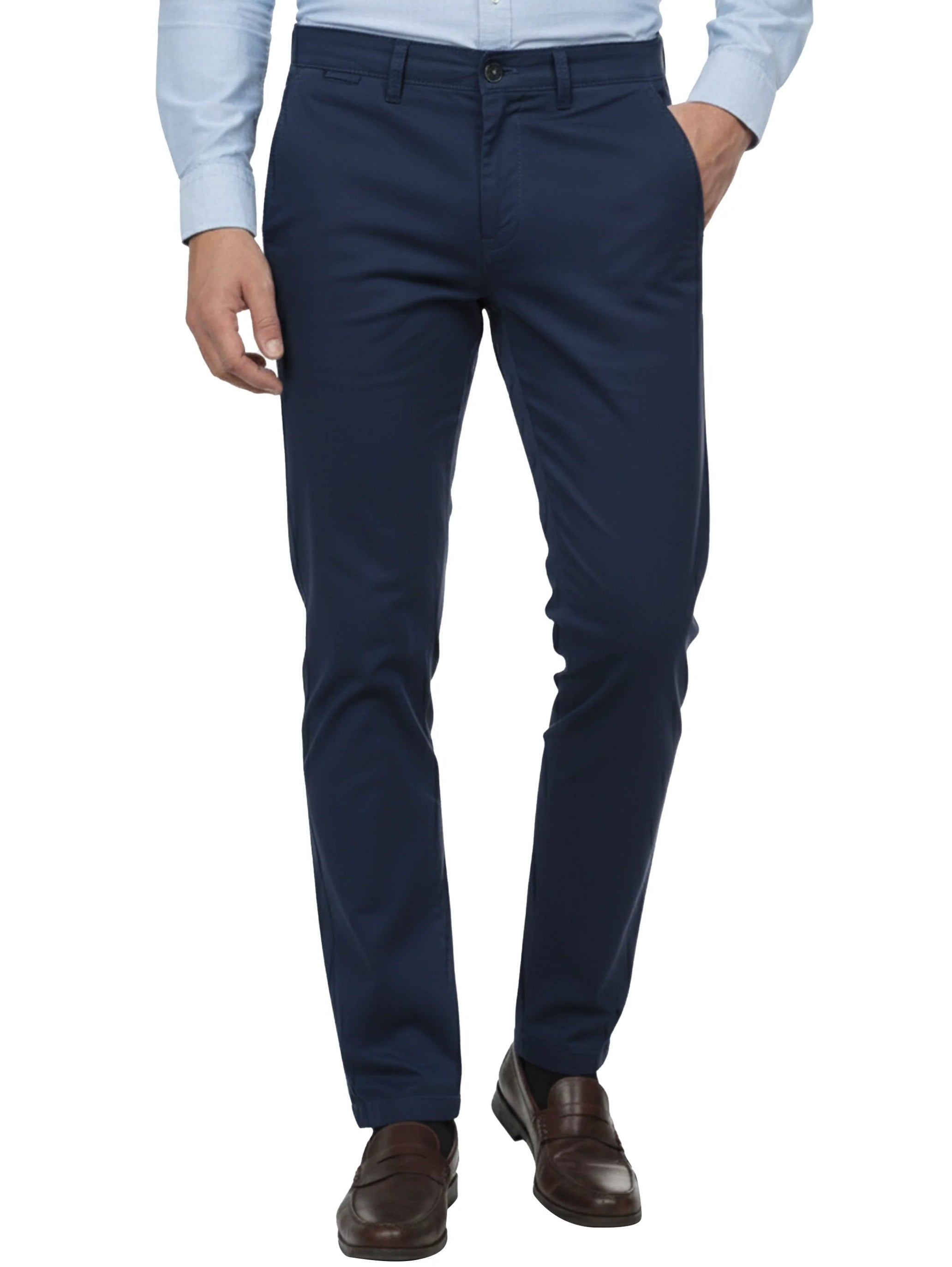 Navy Casual Chino Pant with Zipper & Button to Close